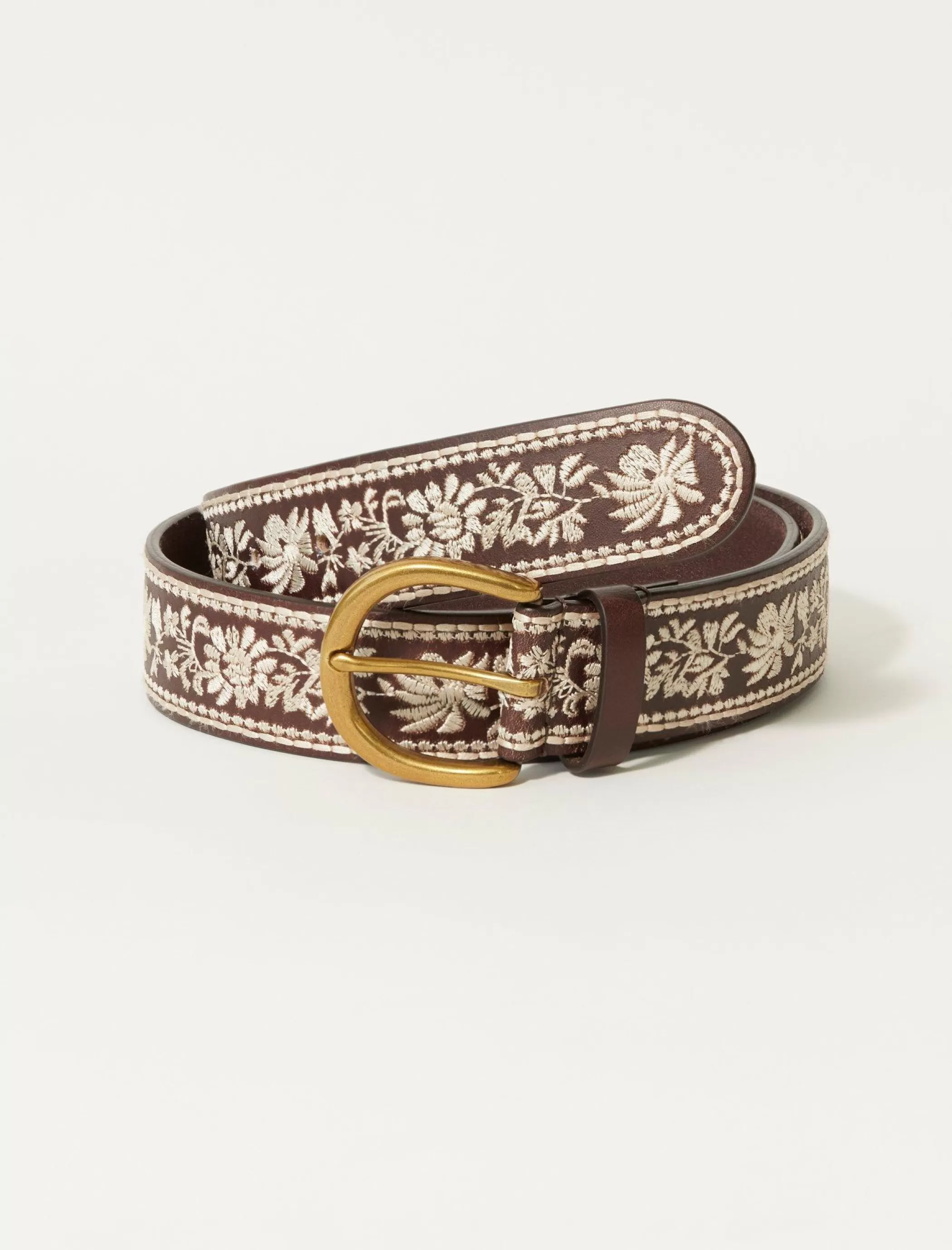 Lucky Brand Belts*natural floral all over emb belt medium brown