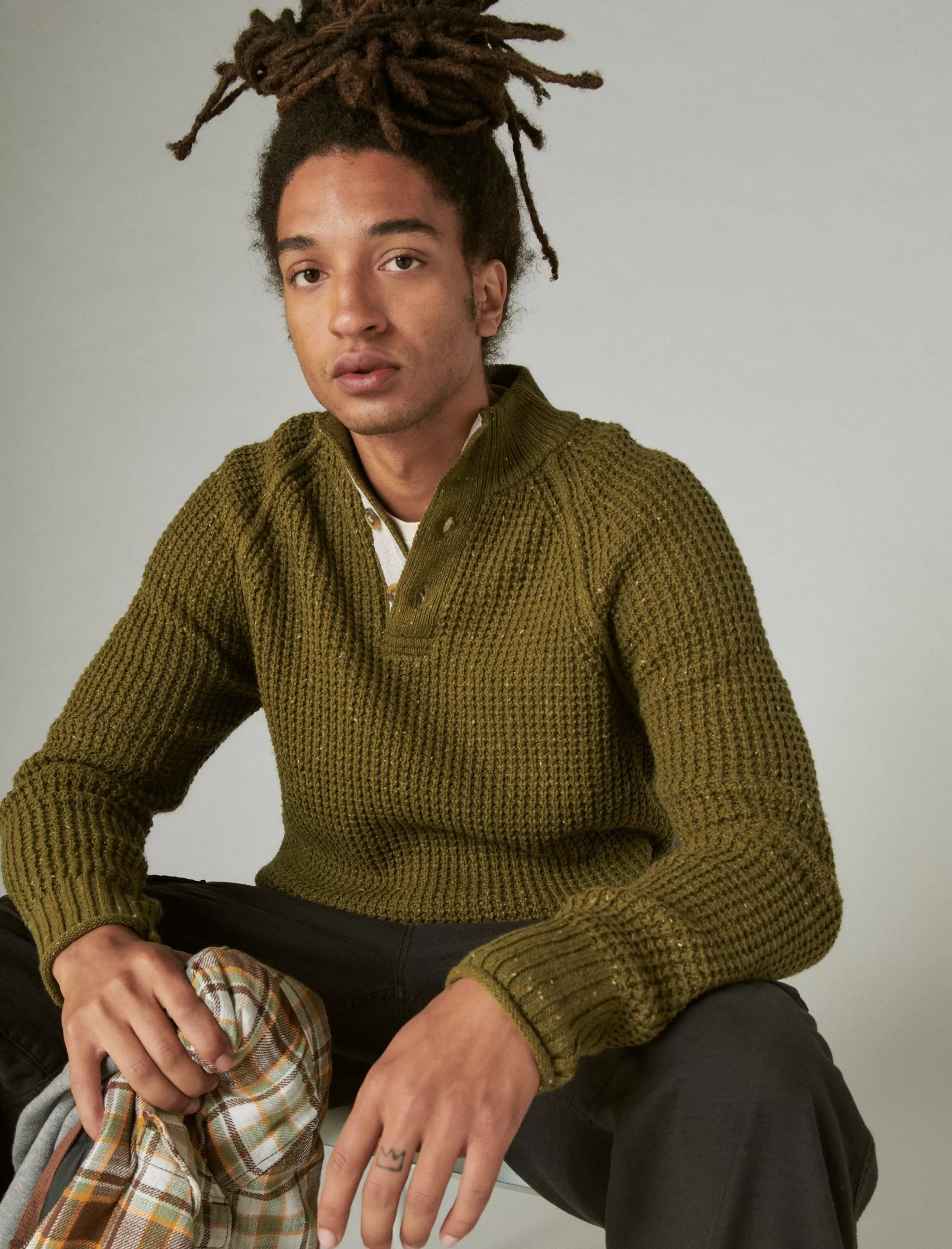 Lucky Brand Sweaters*nep mock neck sweater dark olive tweed