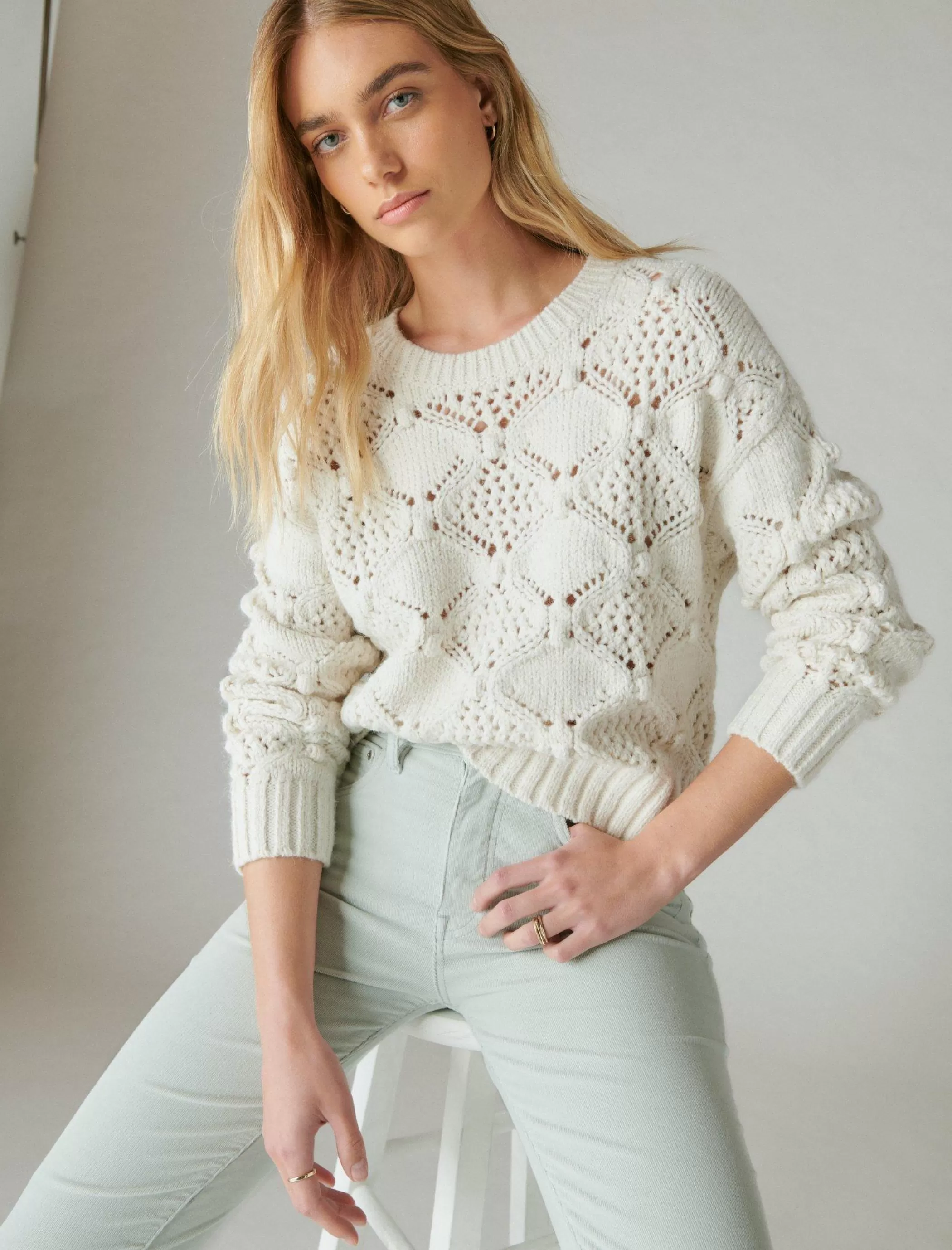 Lucky Brand Sweaters & Sweatshirts*open stitch pullover sweater whisper white