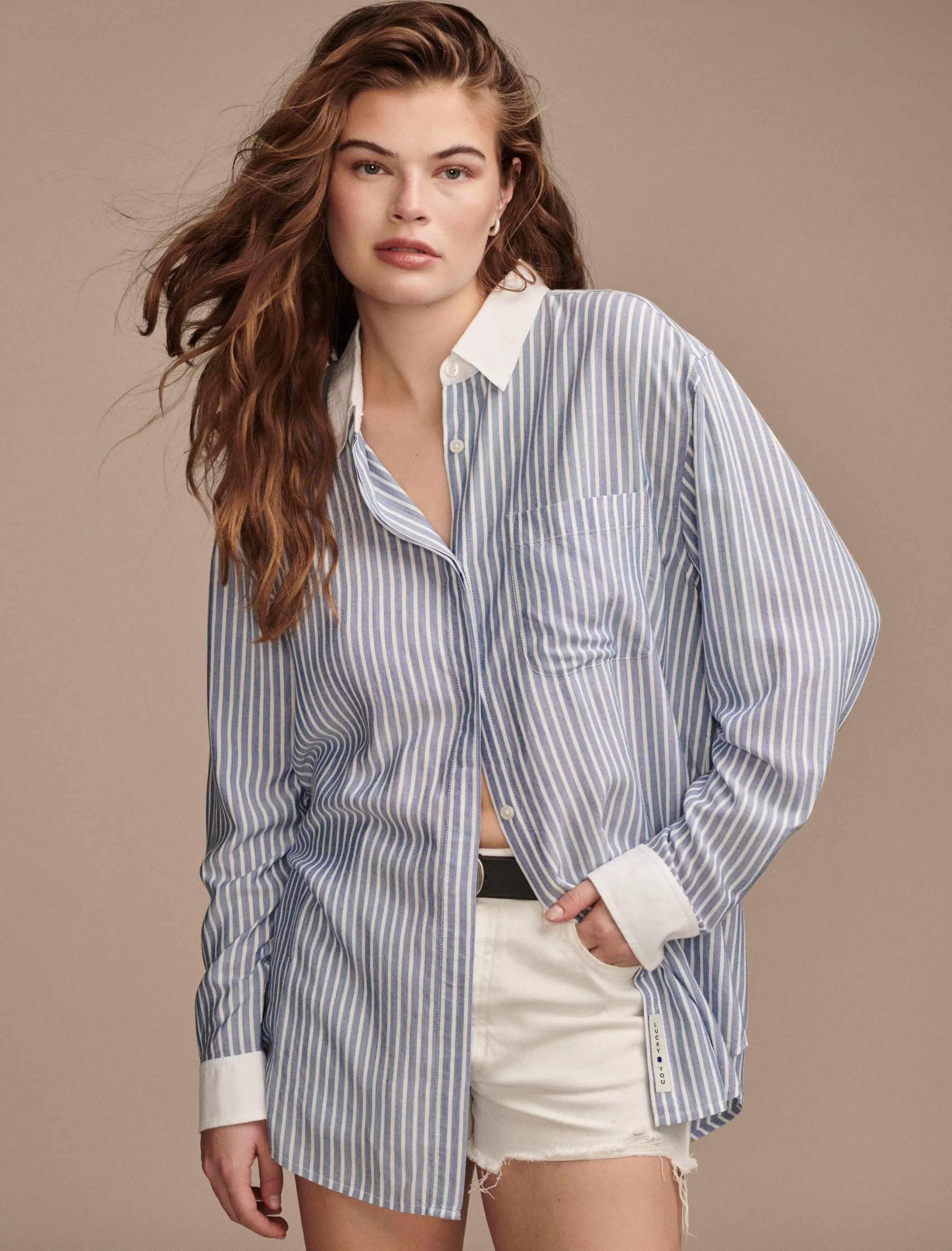 Lucky Brand Blouses*oversized drapey button down blue stripe mix