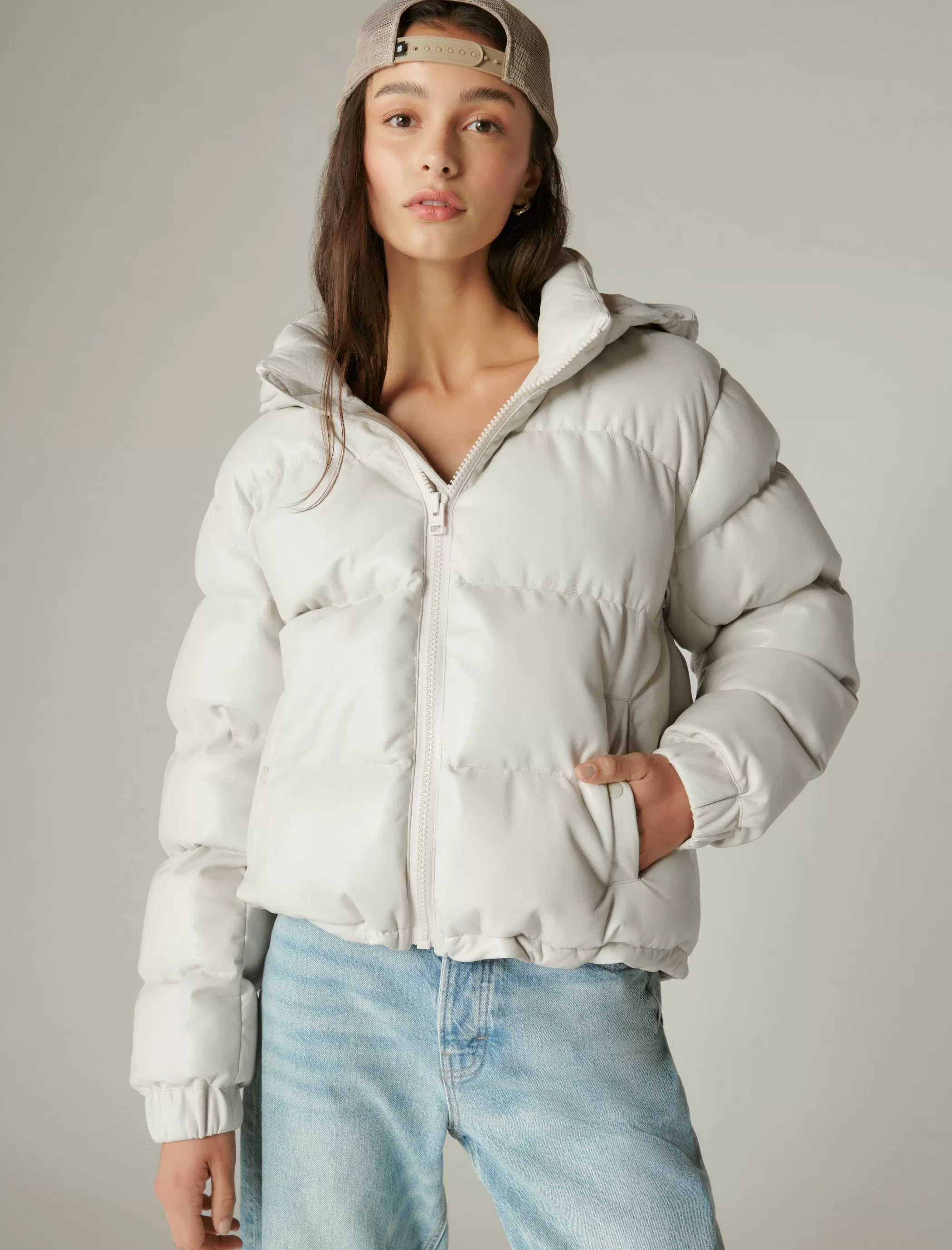 Lucky Brand Jackets & Outerwear*oversized faux leather puffer jacket white