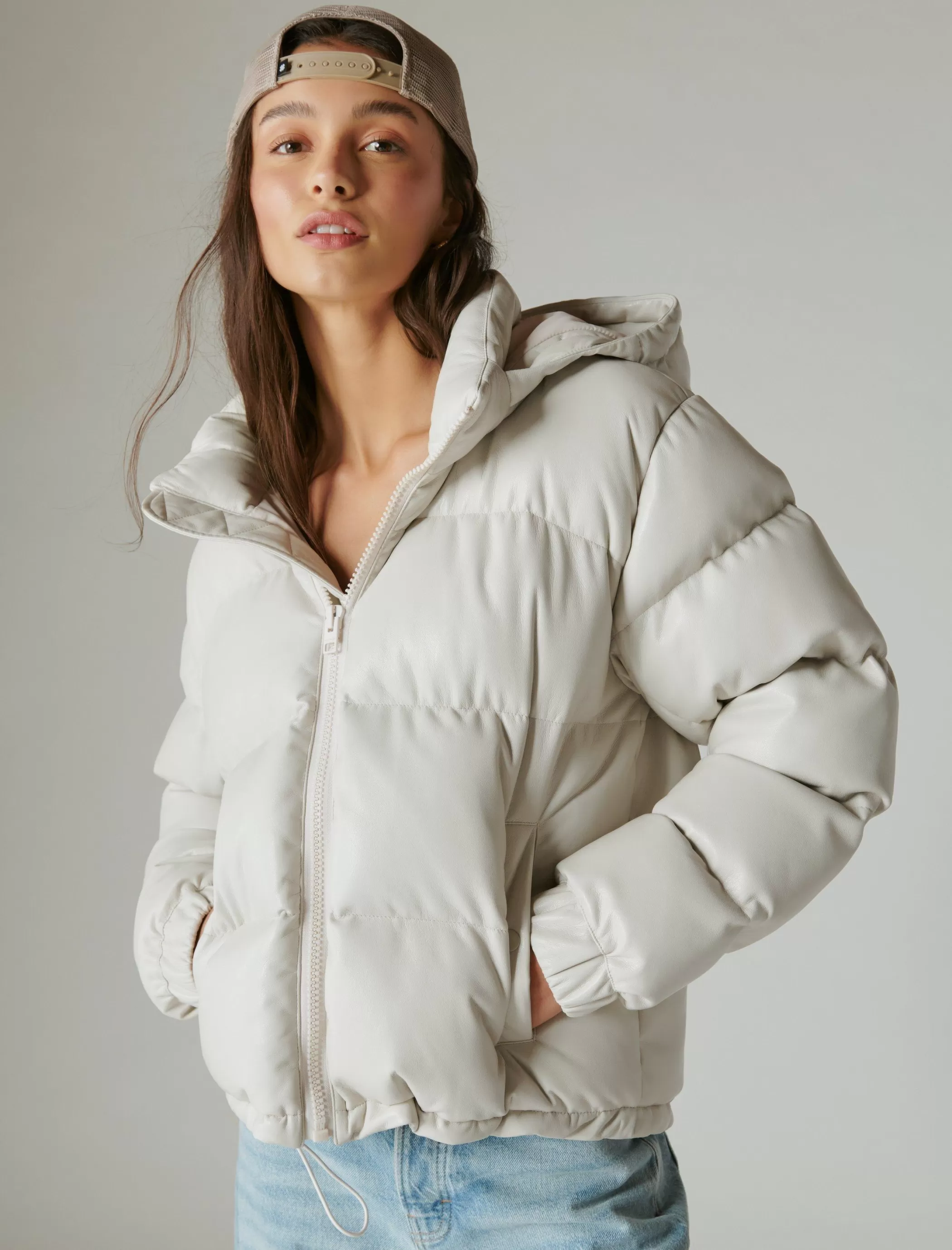 Lucky Brand Jackets & Outerwear*oversized faux leather puffer jacket white