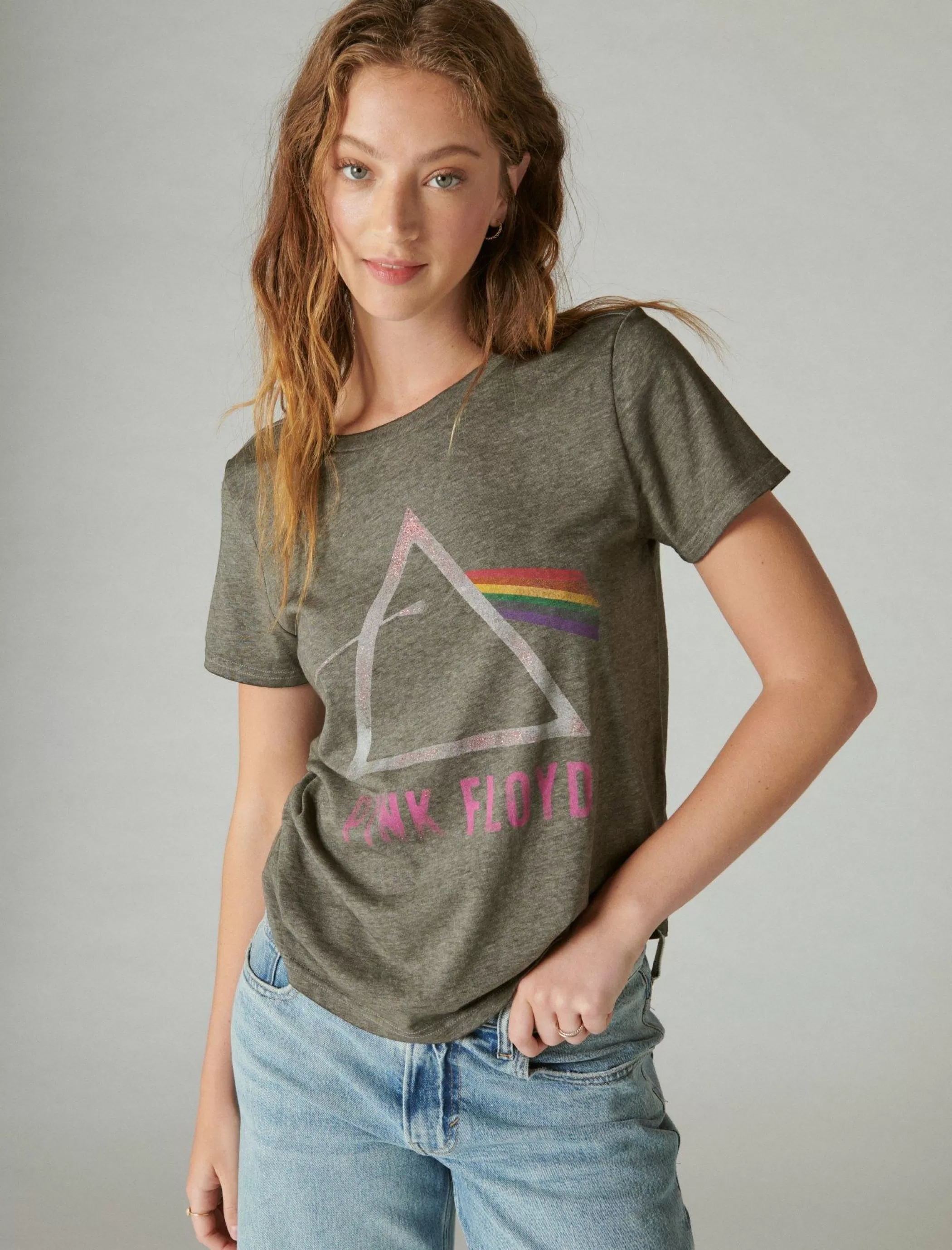 Lucky Brand Graphic Tees*pink floyd sparkle logo classic crew pirate black