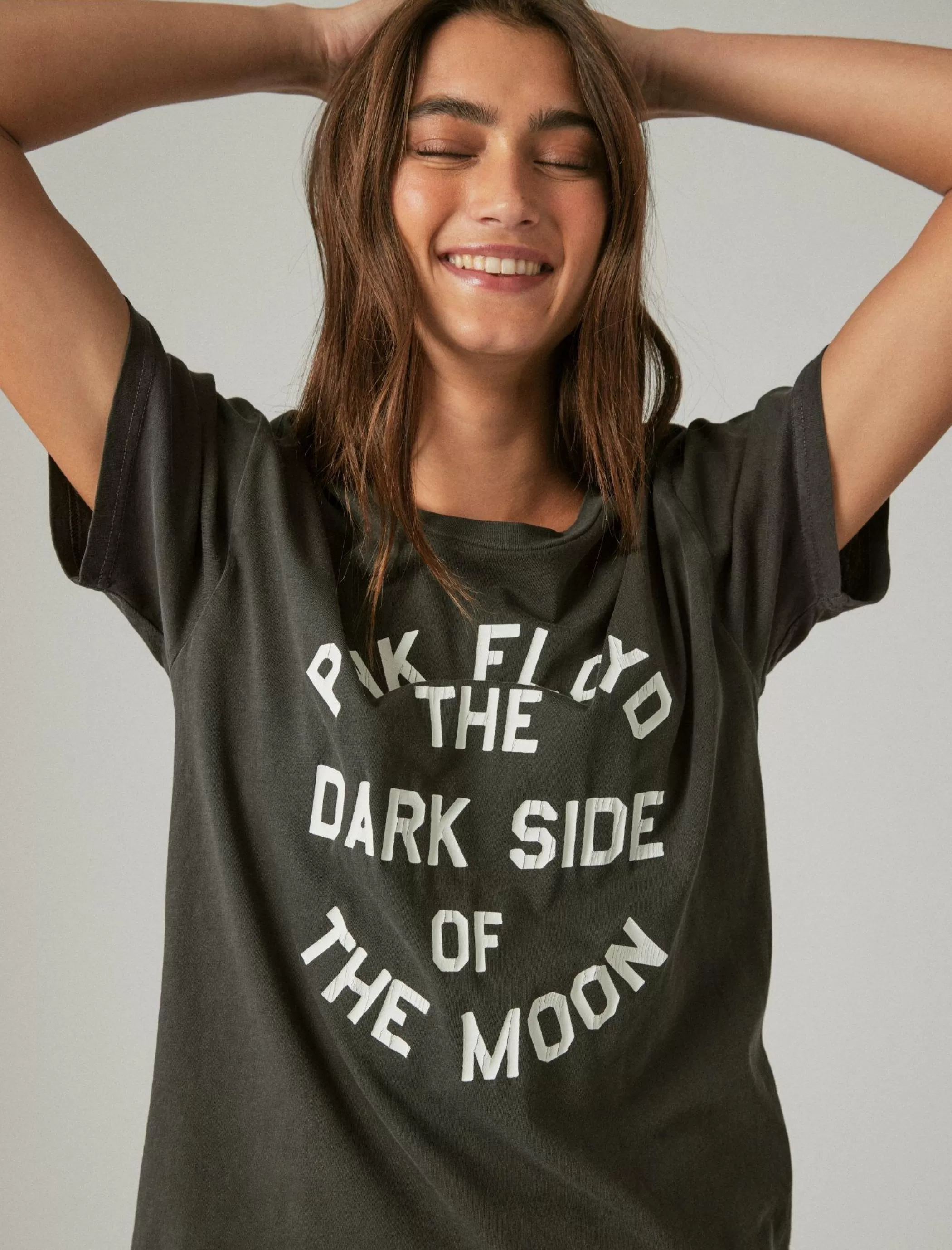 Lucky Brand Graphic Tees*pink floyd word circle boyfriend tee 001 lucky black