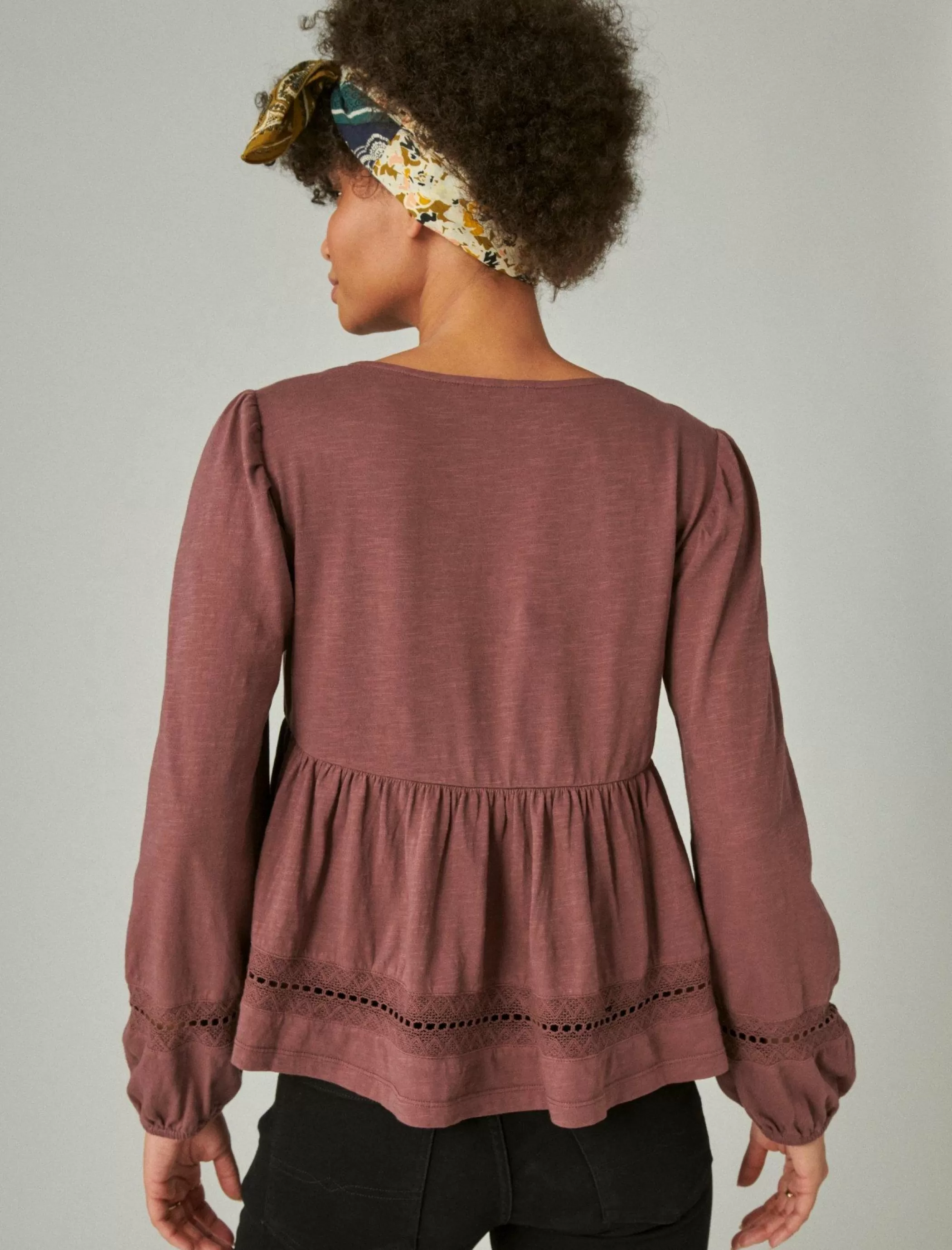 Lucky Brand Knit Tops*pintuck lace long sleeve top huckleberry