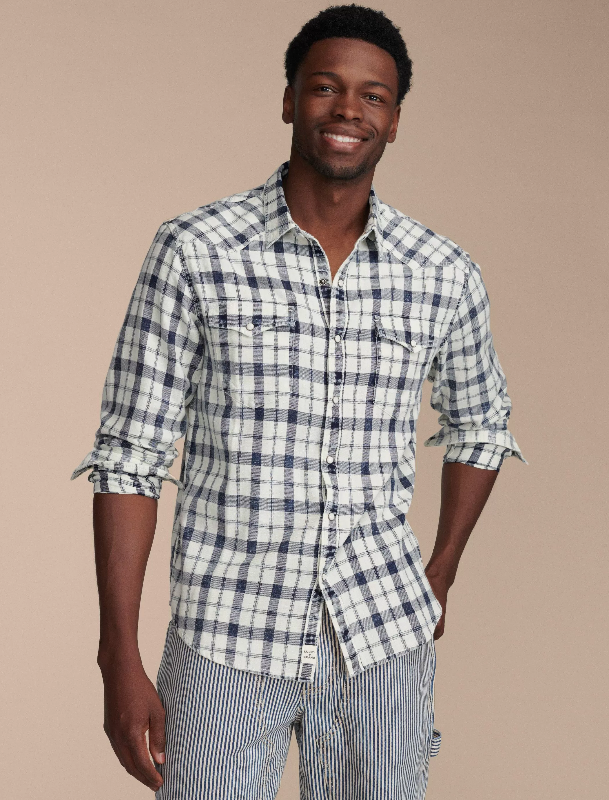 Lucky Brand Button-Downs*plaid indigo western shirt indigo plaid