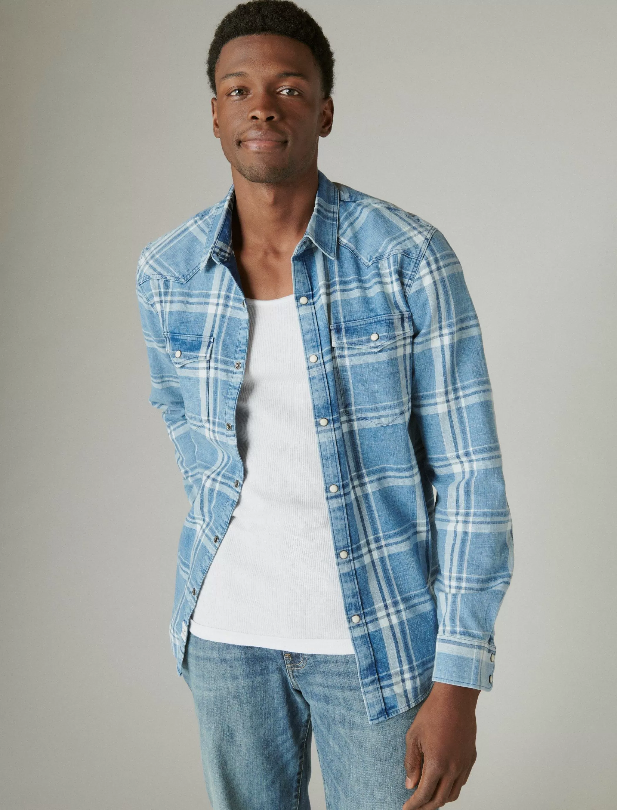 Lucky Brand Button-Downs*plaid indigo western shirt indigo plaid