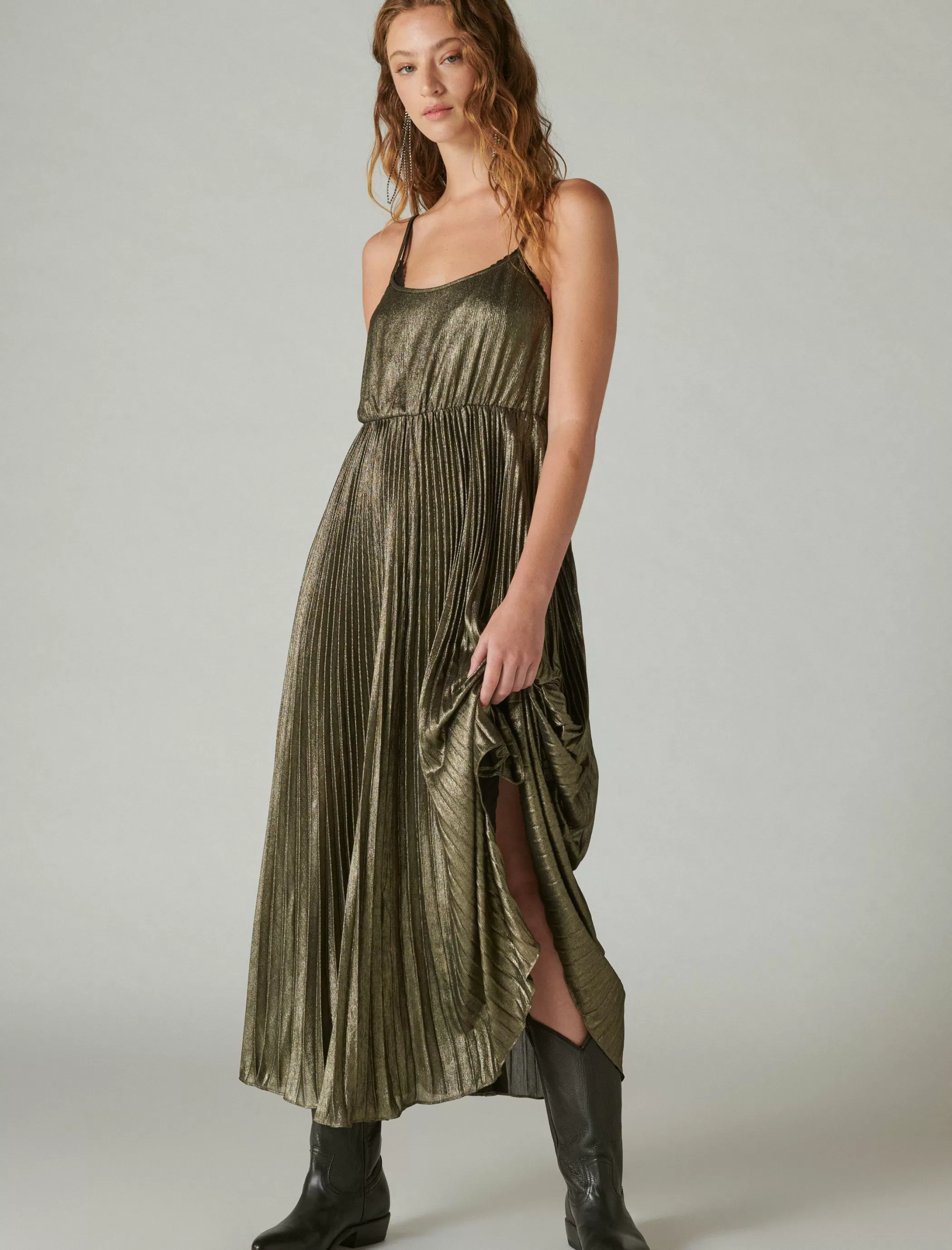 Lucky Brand Dresses*pleated party midi dress gold