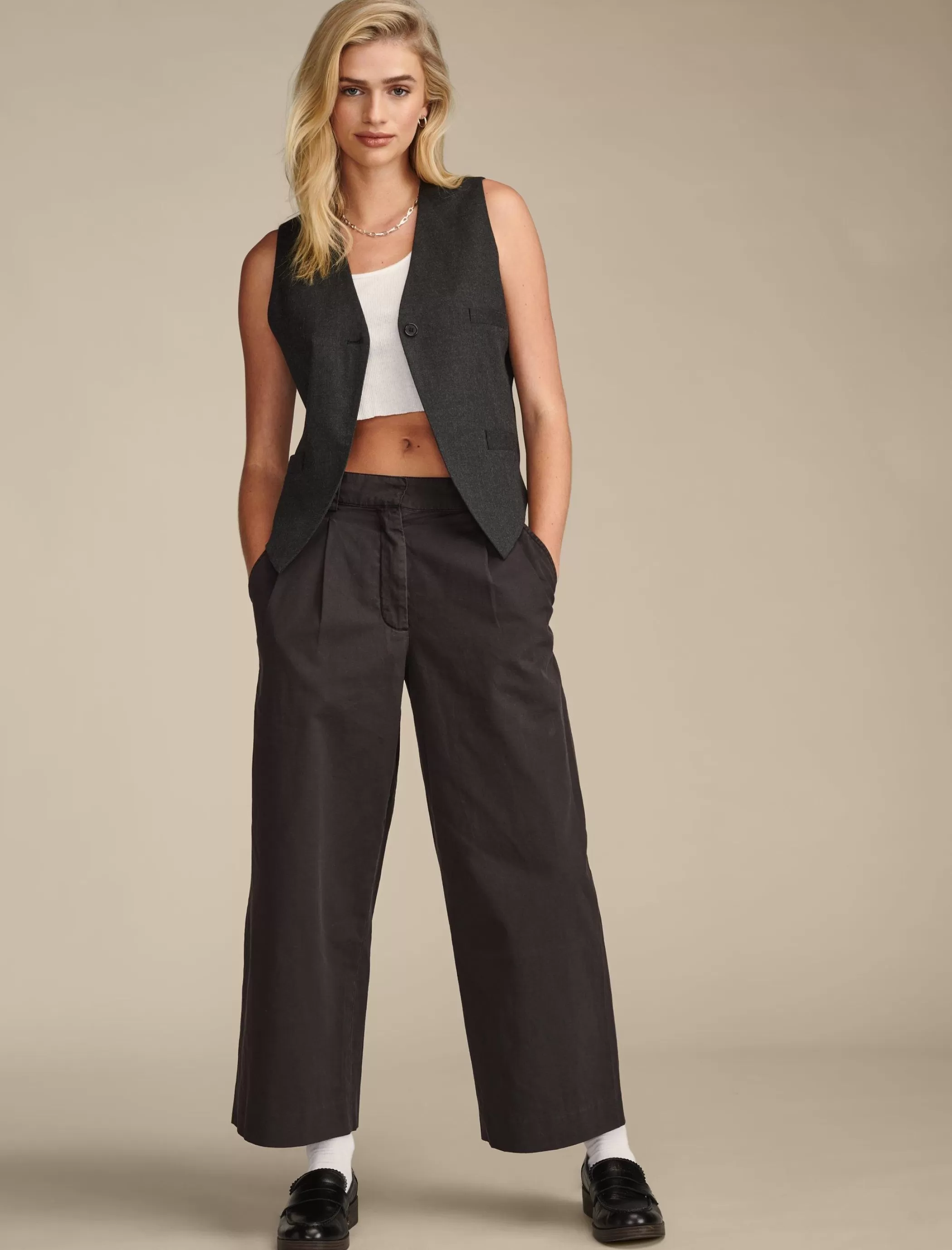 Lucky Brand Pants*pleated wide leg crop pant meteorite