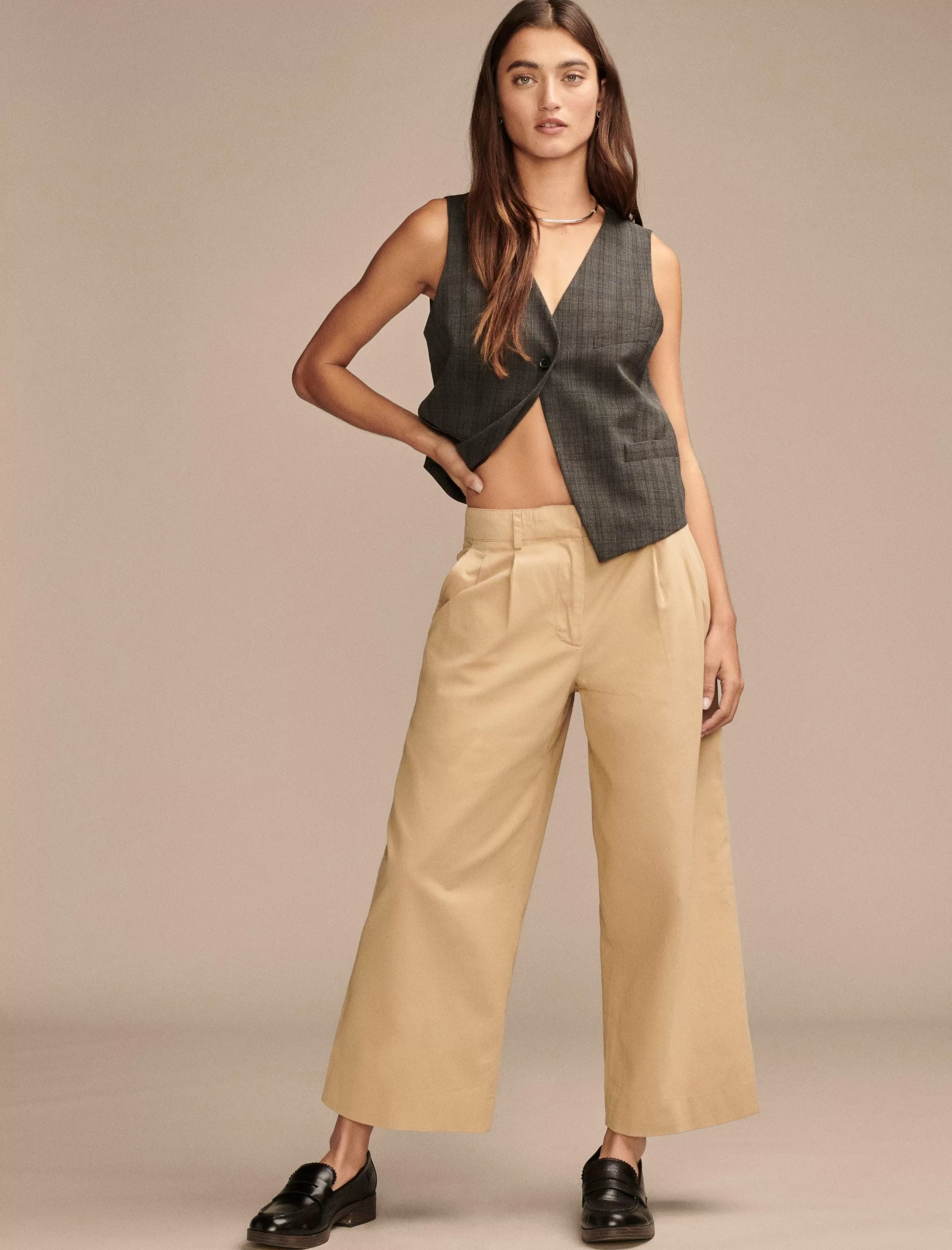 Lucky Brand Pants*pleated wide leg crop pant dark khaki