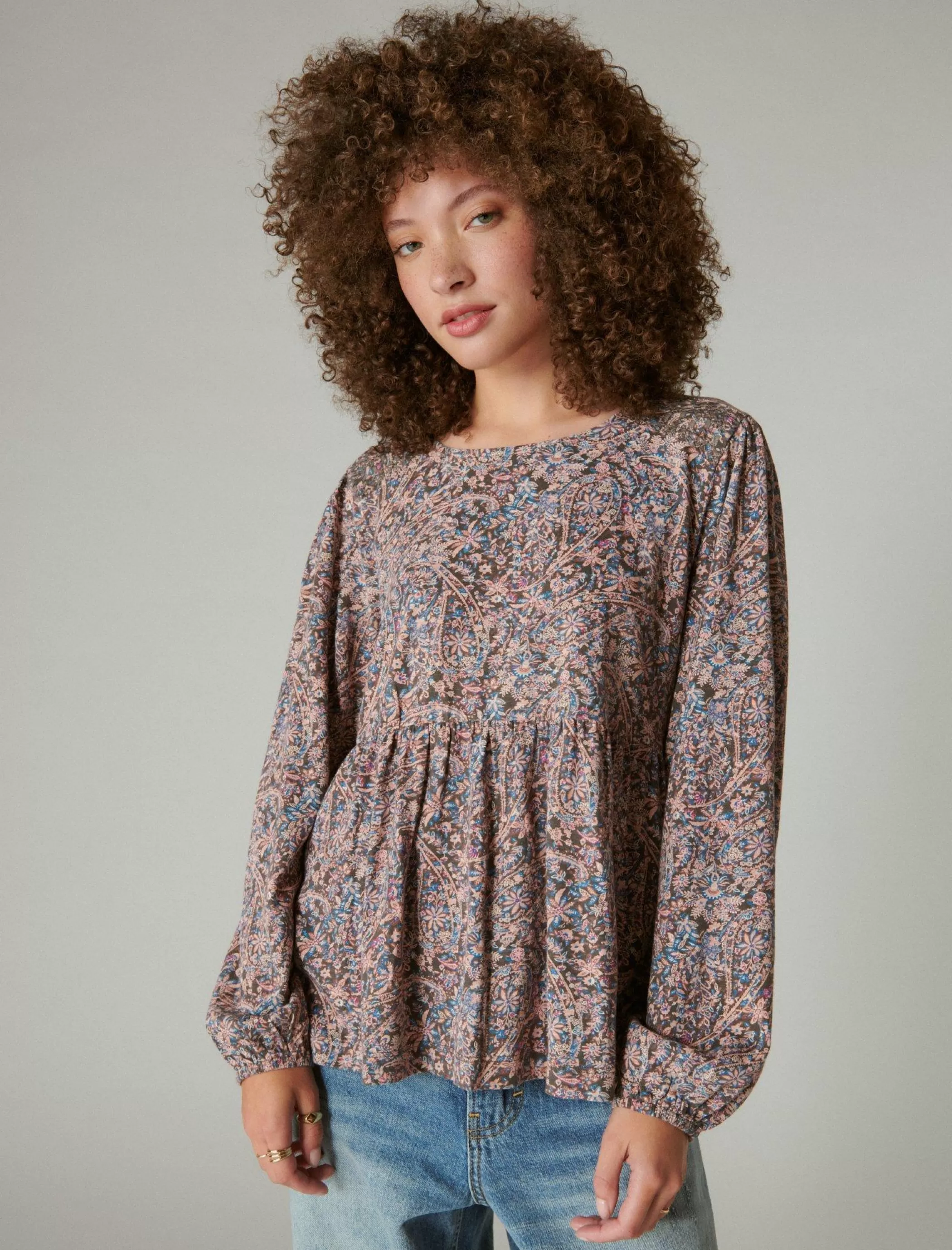 Lucky Brand Knit Tops | Blouses*printed babydoll top misty rose paisley