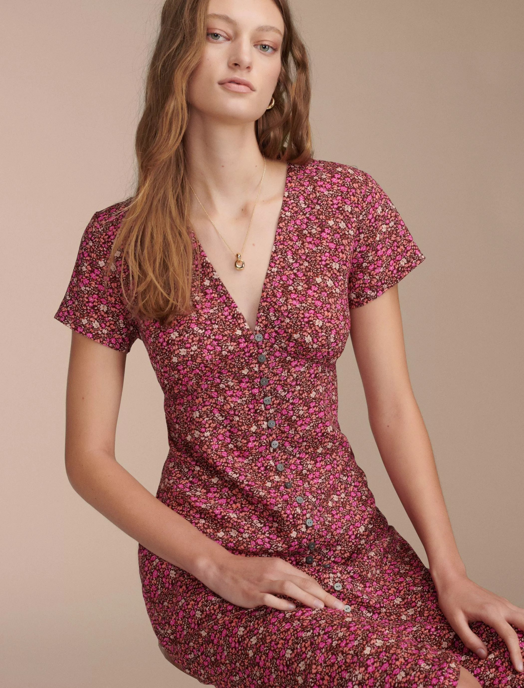 Lucky Brand Dresses*printed button front midi dress rum raisin multi