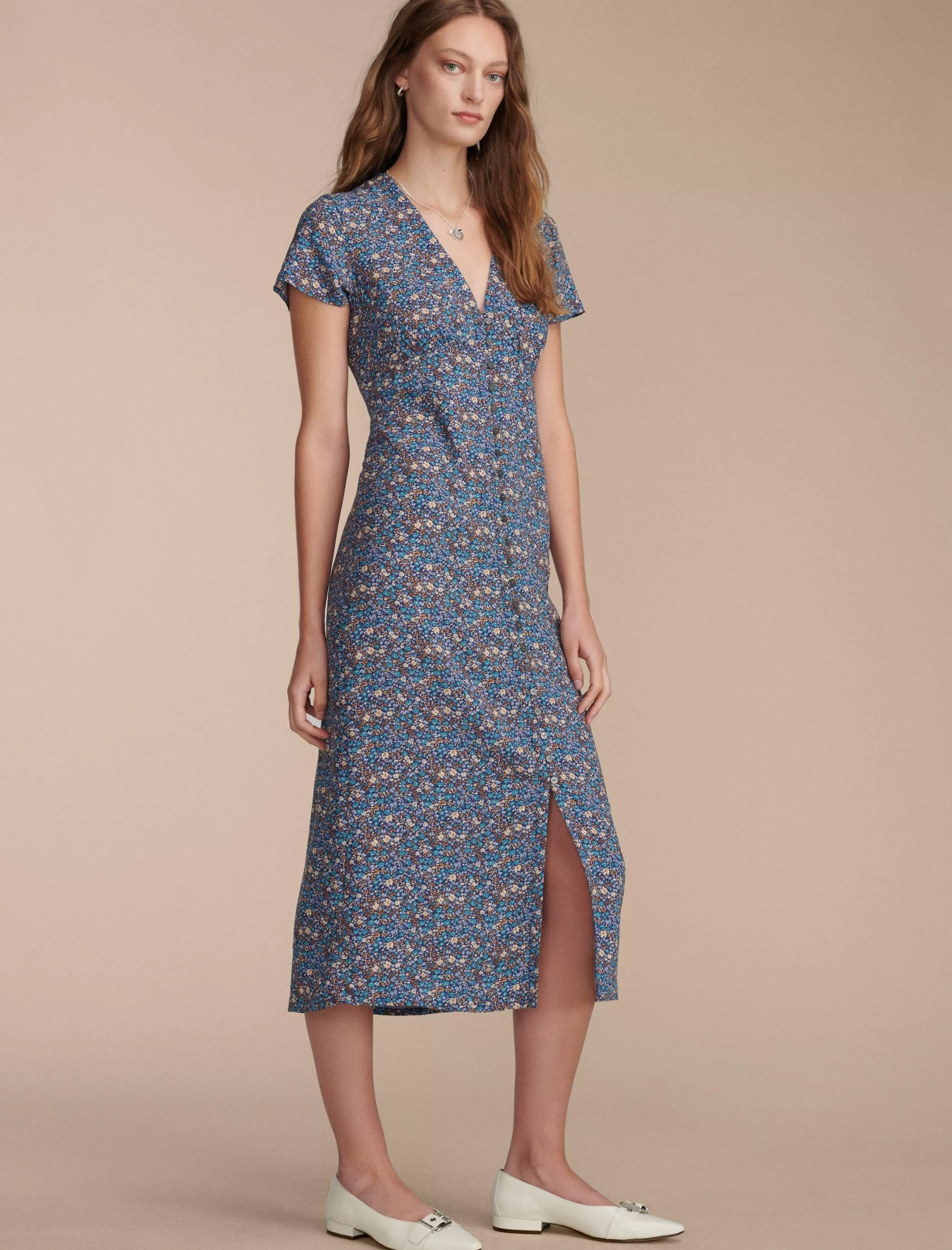 Lucky Brand Dresses*printed button front midi dress indigo multi