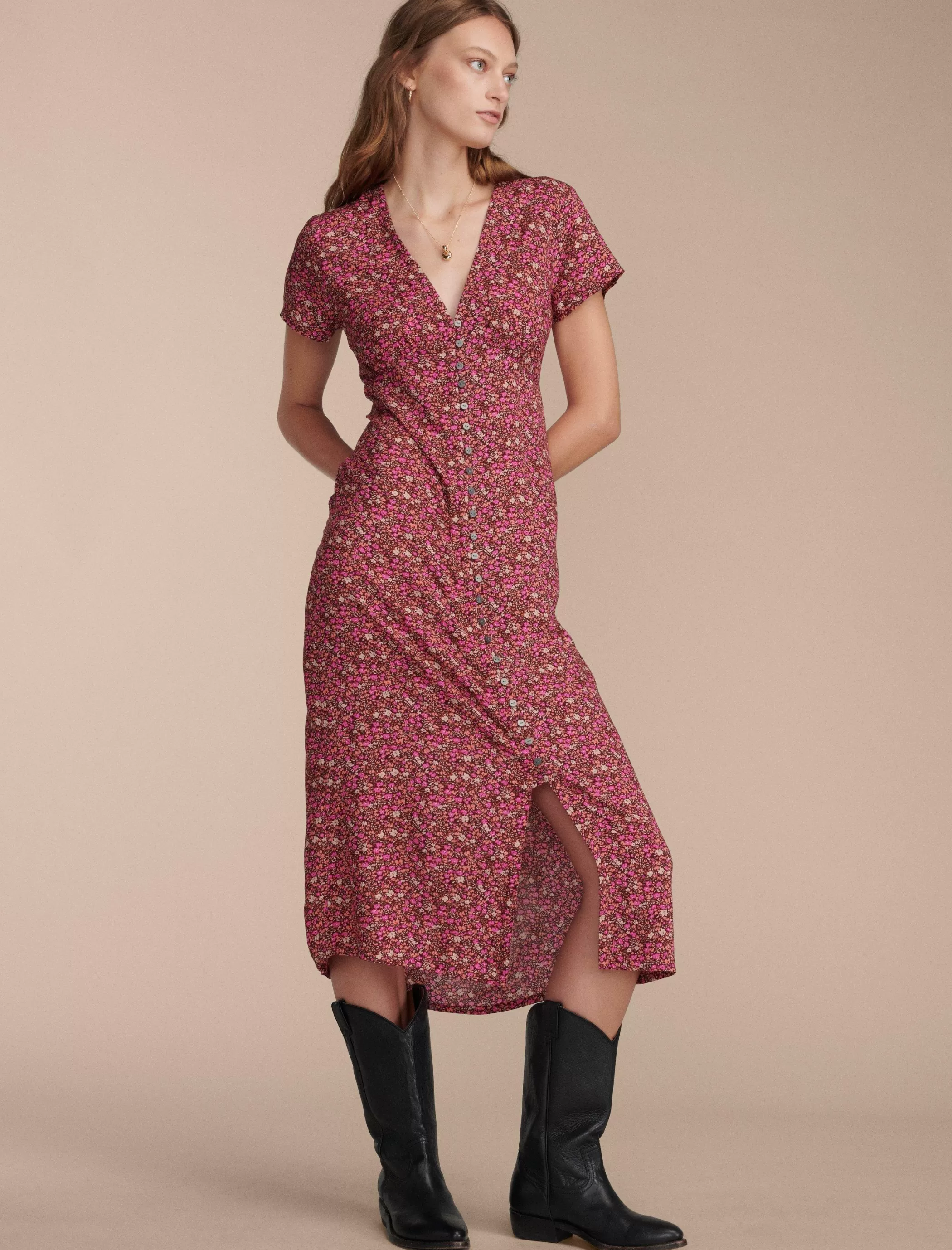 Lucky Brand Dresses*printed button front midi dress rum raisin multi