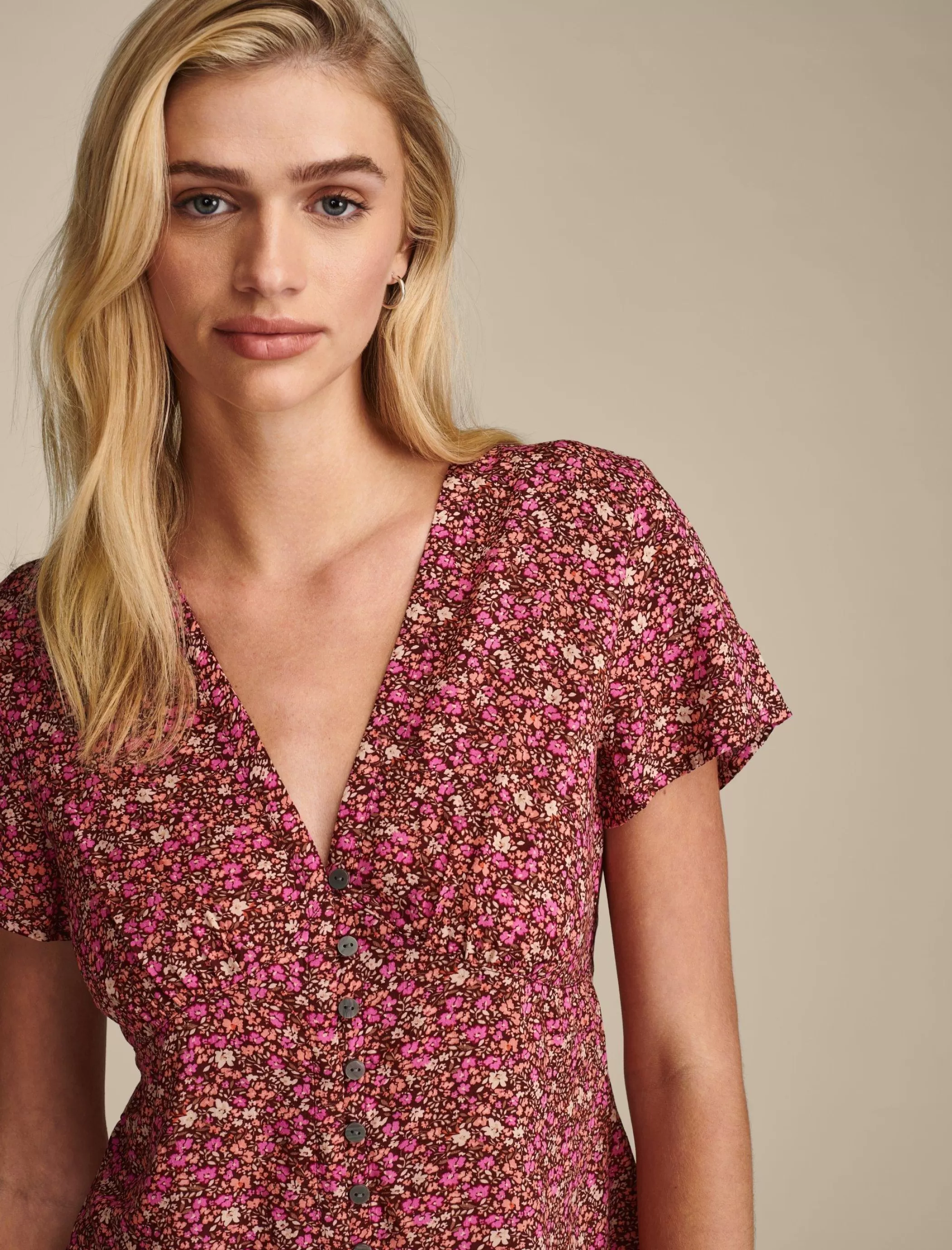 Lucky Brand Blouses*printed button front top rum raisin