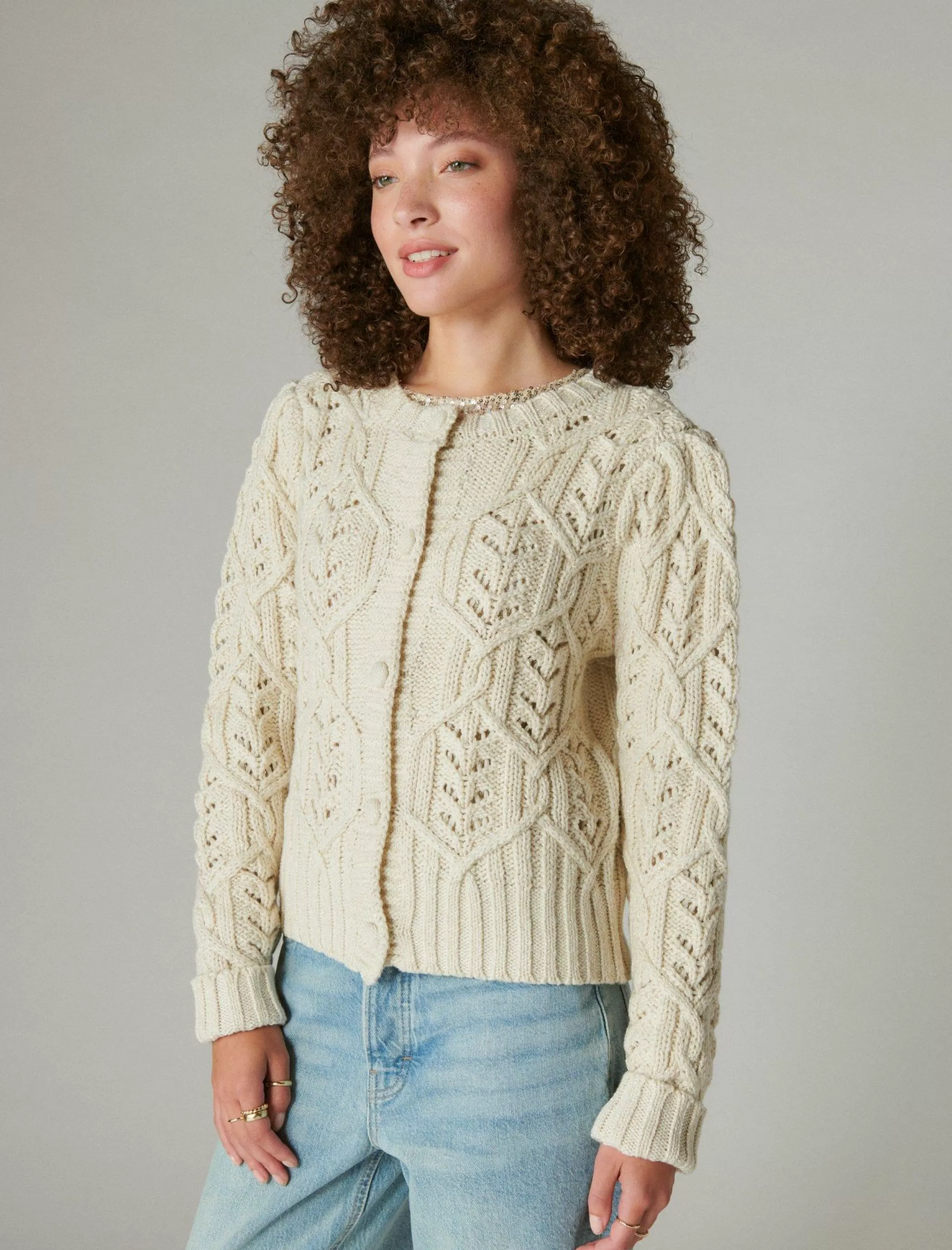 Lucky Brand Sweaters & Sweatshirts*puff sleeve shine cardigan whisper white