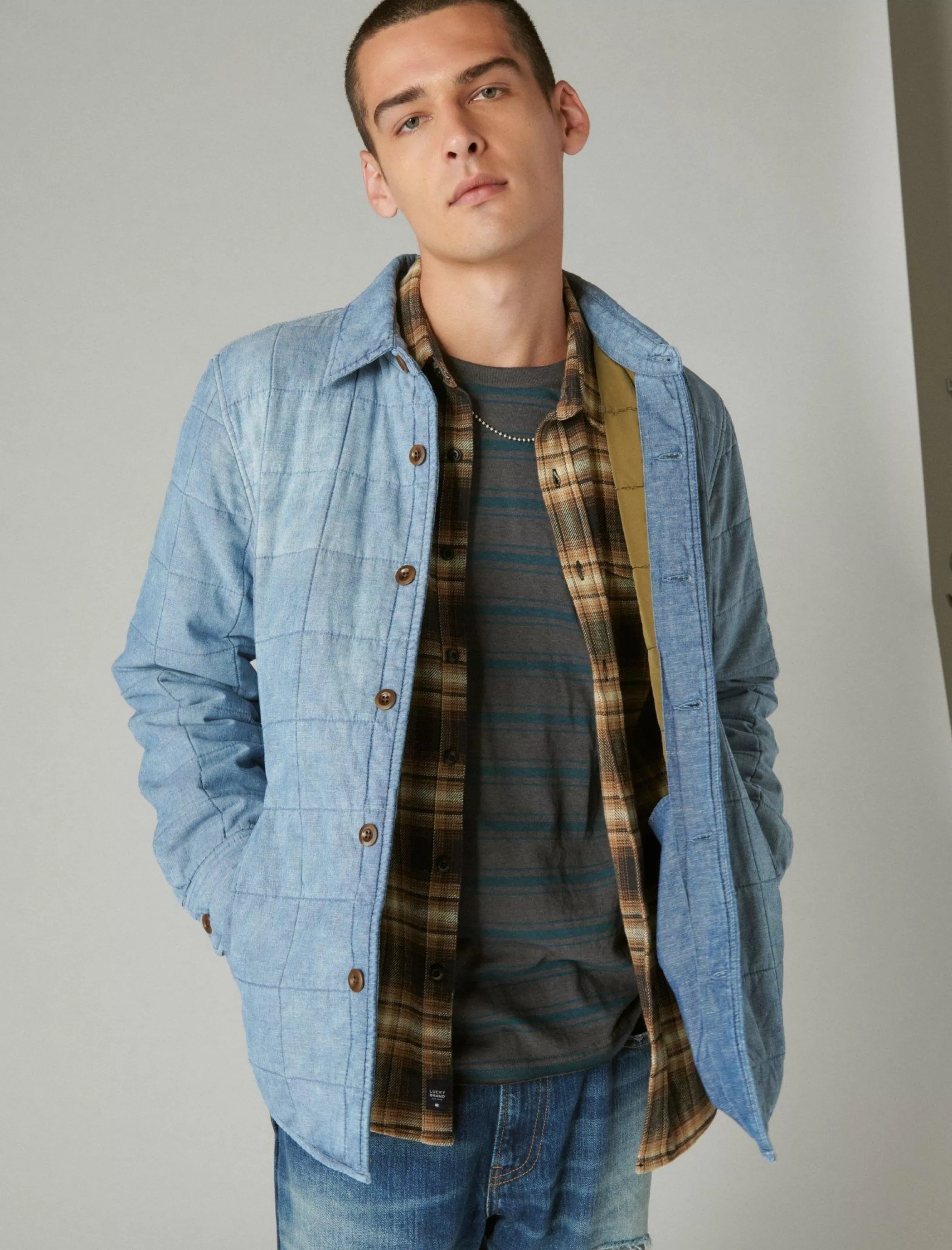 Lucky Brand Jackets & Outerwear*quilted chambray shirt jacket indigo