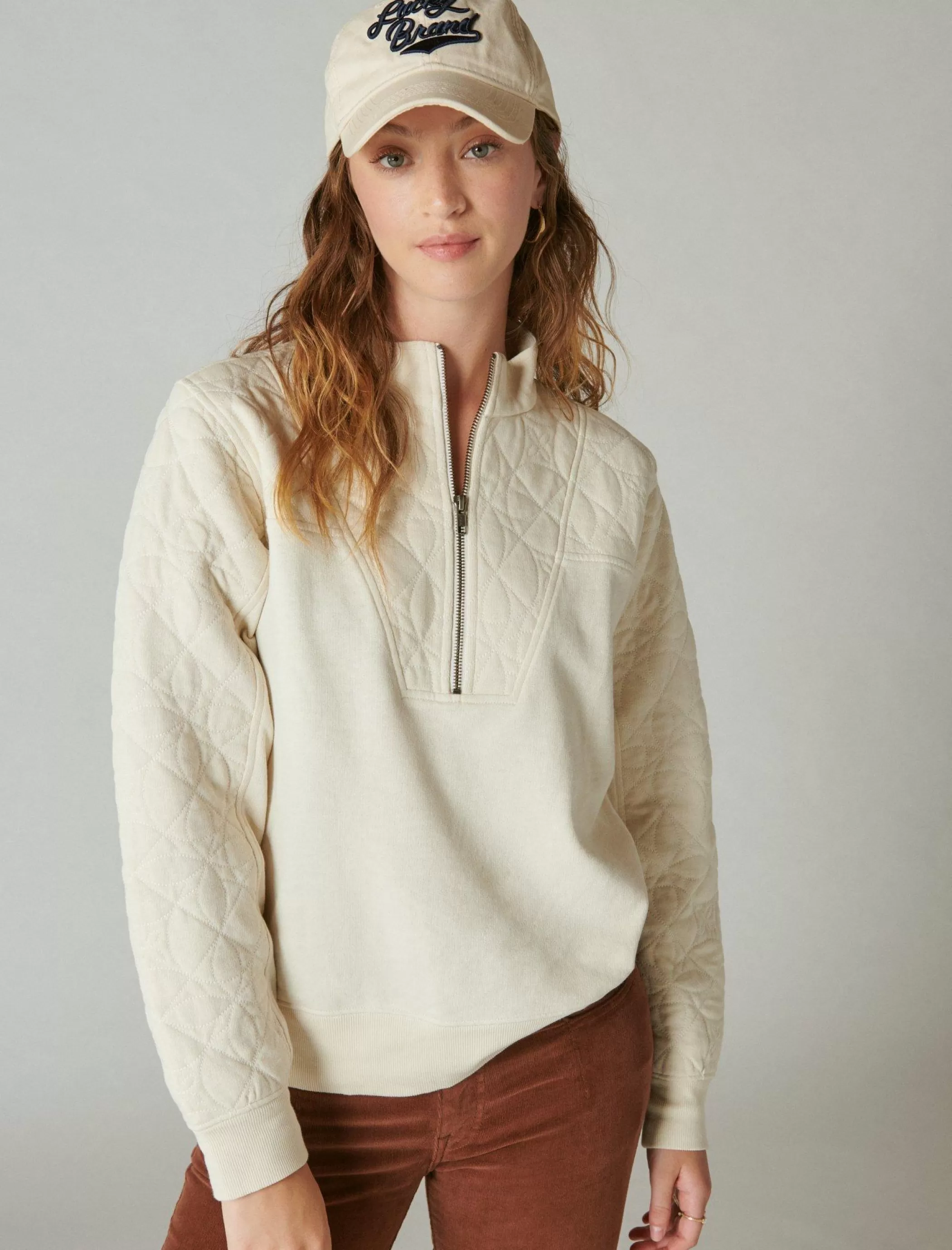 Lucky Brand Activewear*quilted half zip popover eggnog