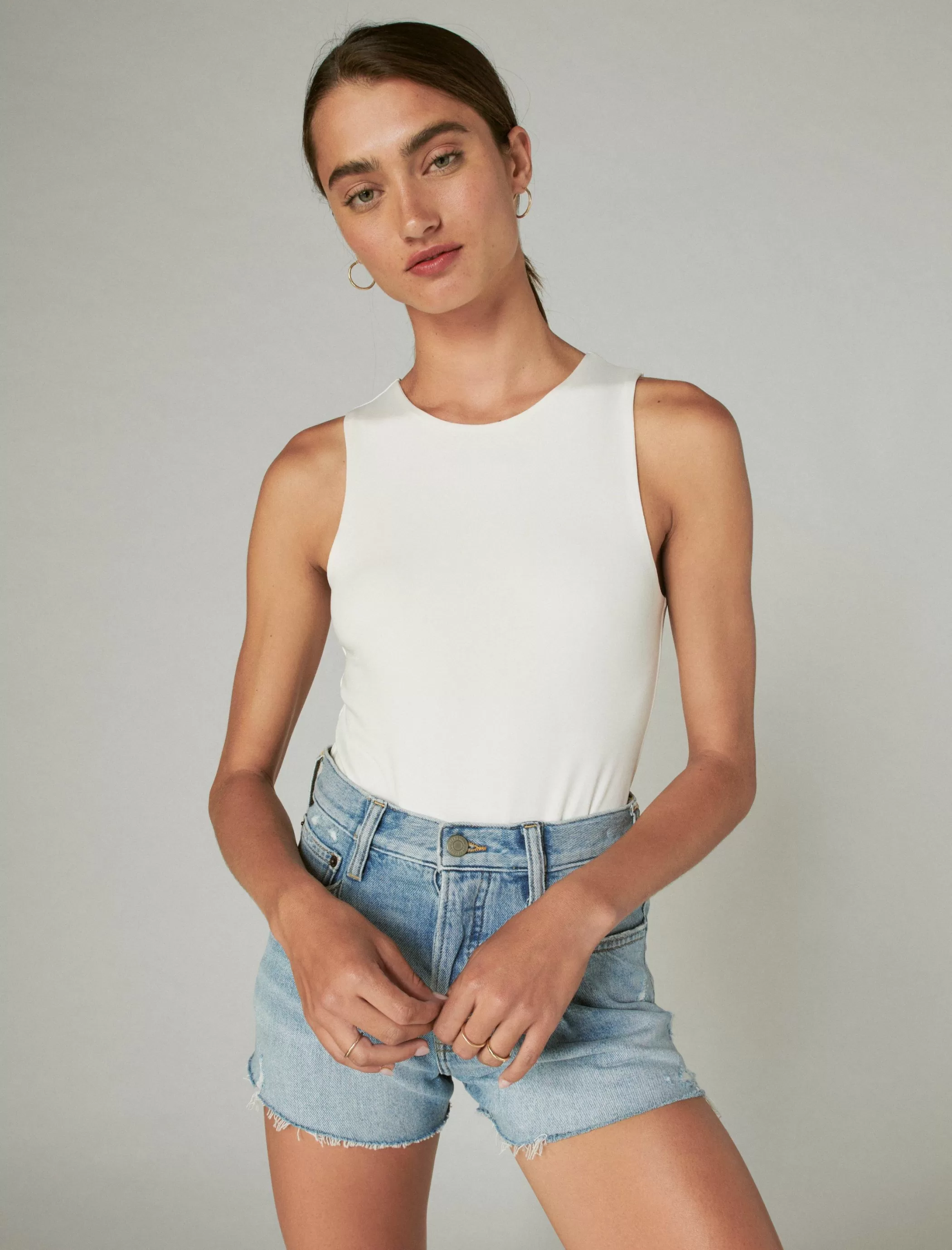 Lucky Brand Knit Tops*racer tank bodysuit cream