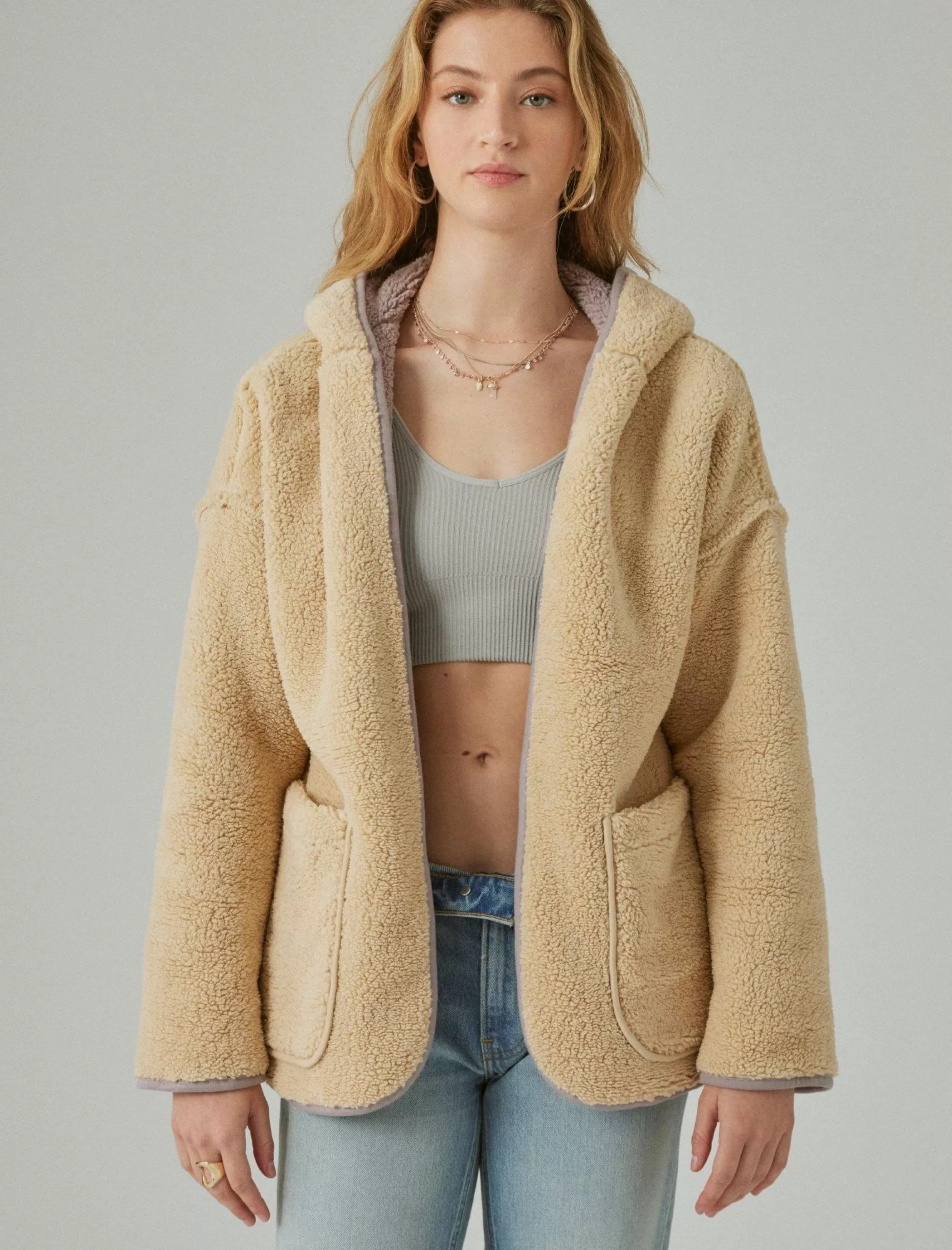 Lucky Brand Activewear*reversible hi-pile cardigan satellite