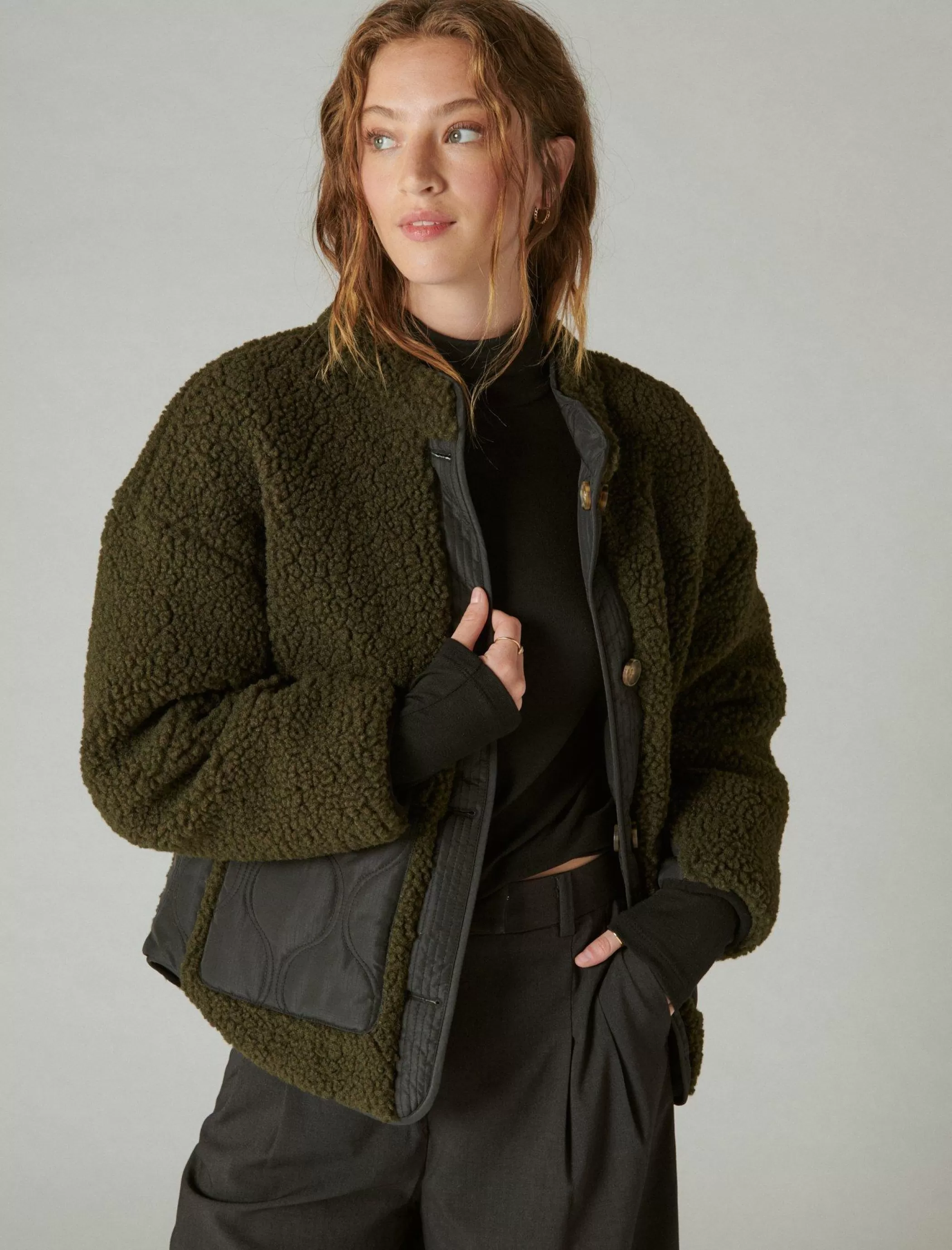 Lucky Brand Jackets & Outerwear*reversible mixed media faux shearling jacket olive multi