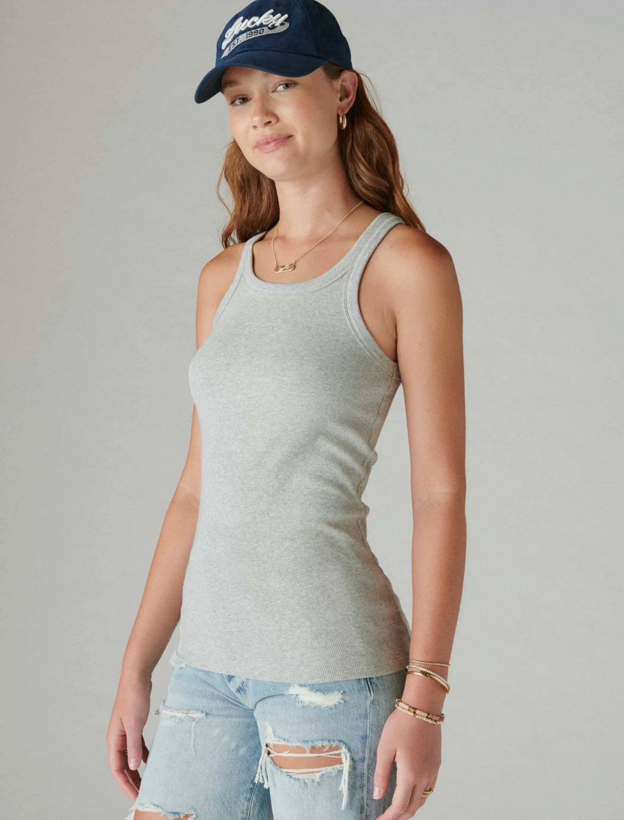 Lucky Brand Knit Tops*ribbed essential tank light heather grey (b03)