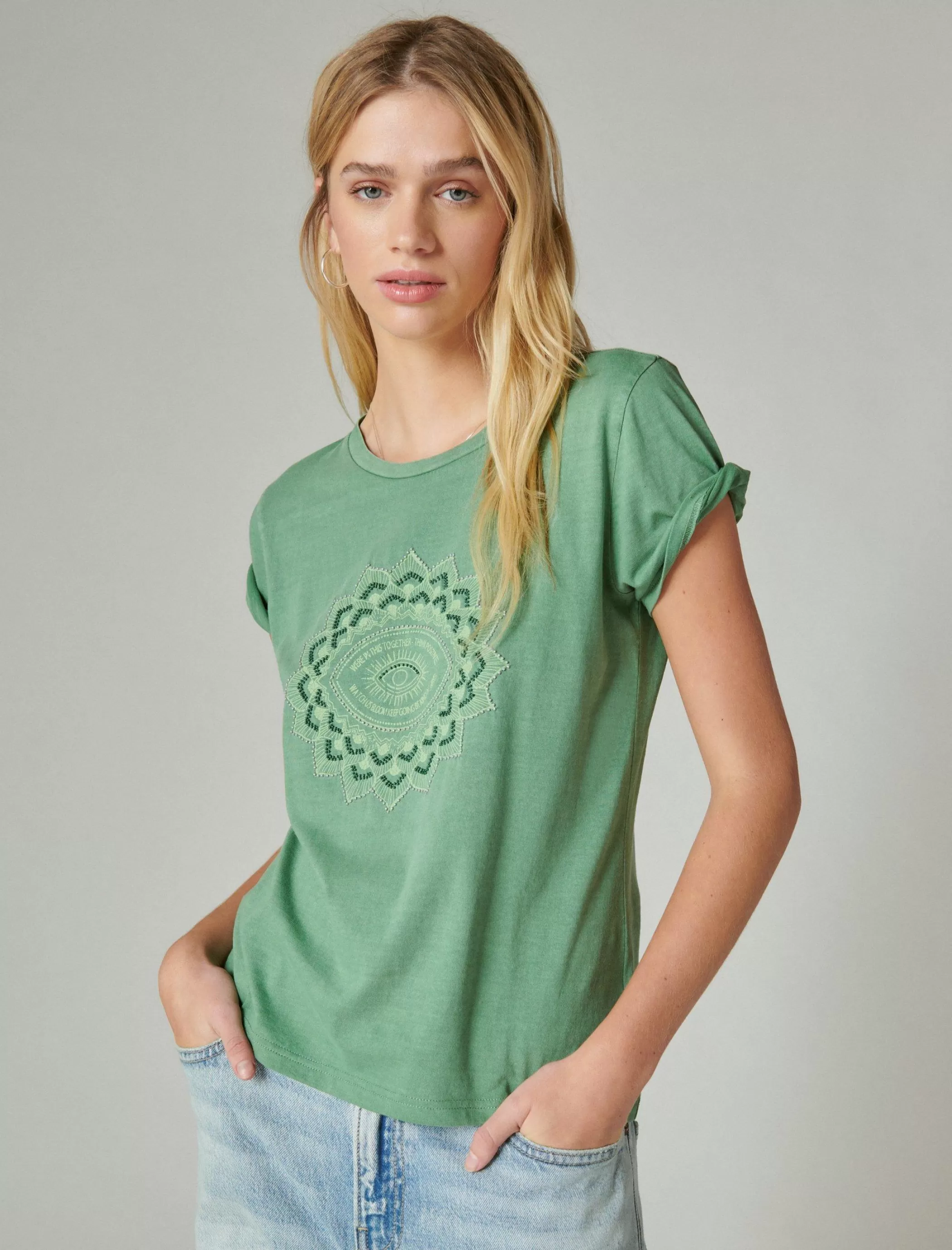 Lucky Brand Graphic Tees*seed beaded eye classic crew comfrey