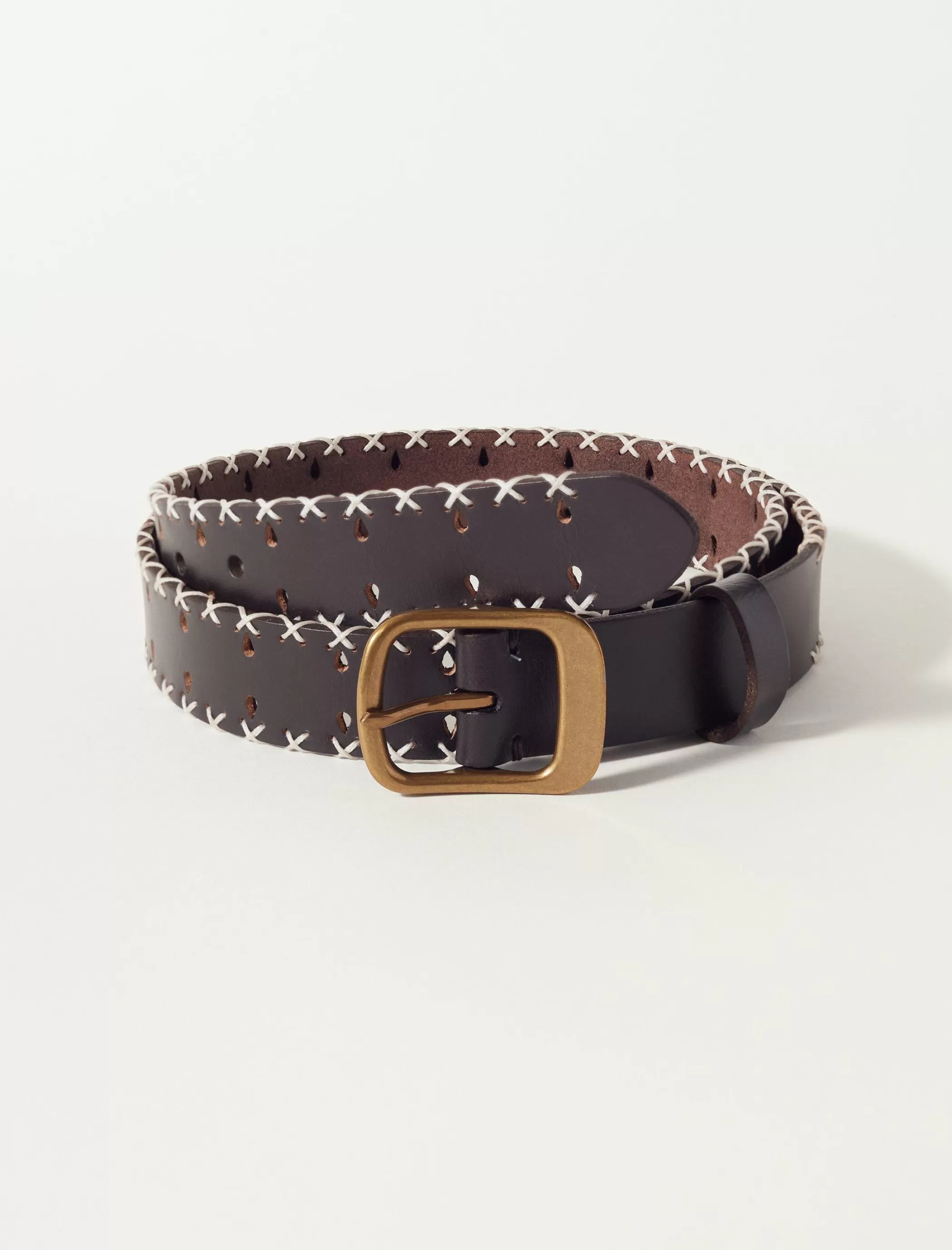 Lucky Brand Belts*side stitched leather belt dark brown