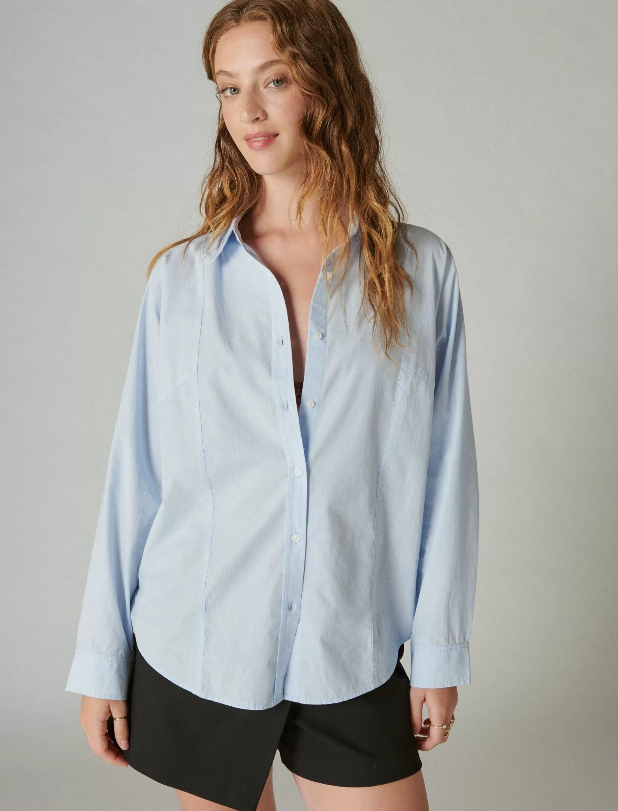 Lucky Brand Blouses*solid oversized seamed shirt light blue