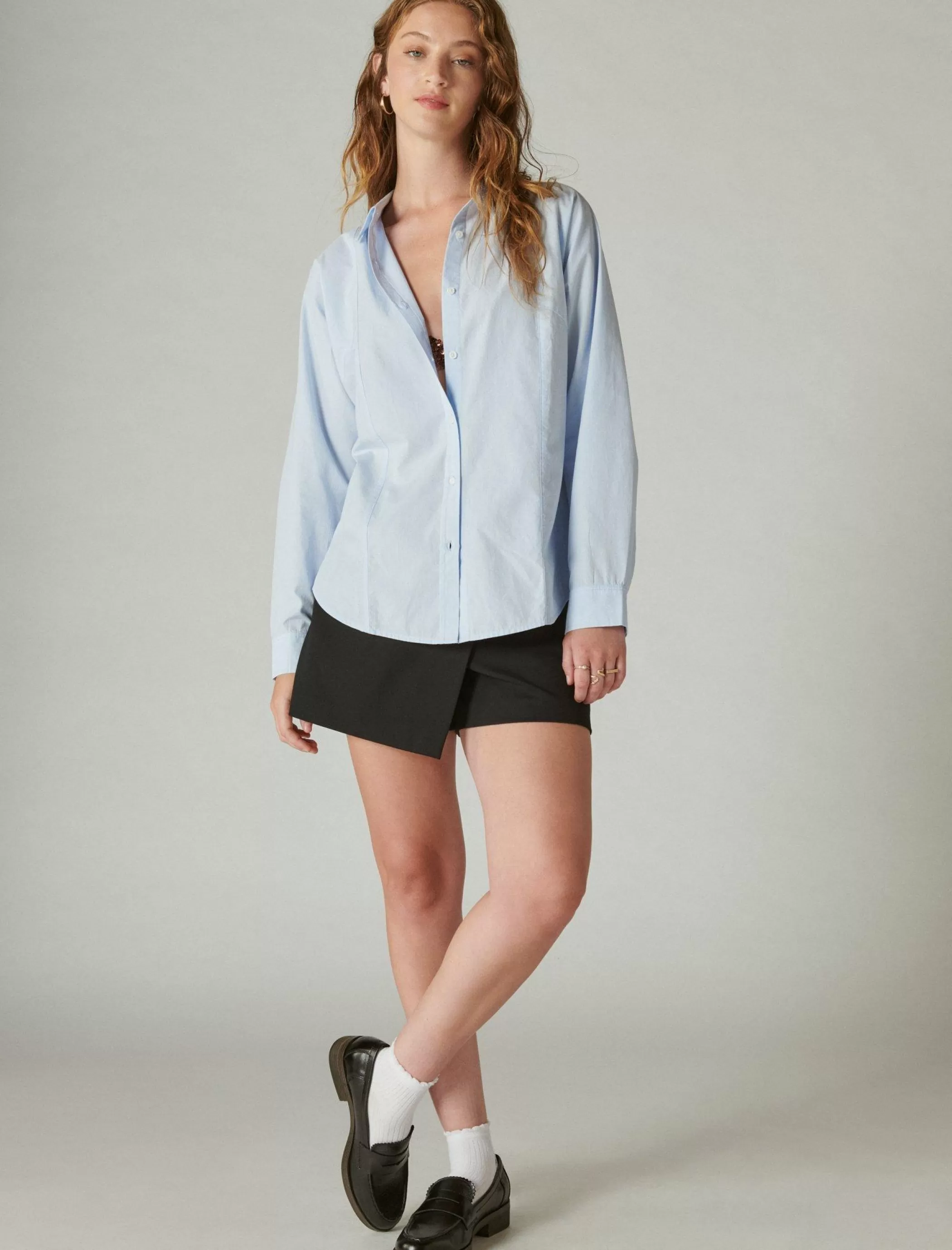 Lucky Brand Blouses*solid oversized seamed shirt light blue