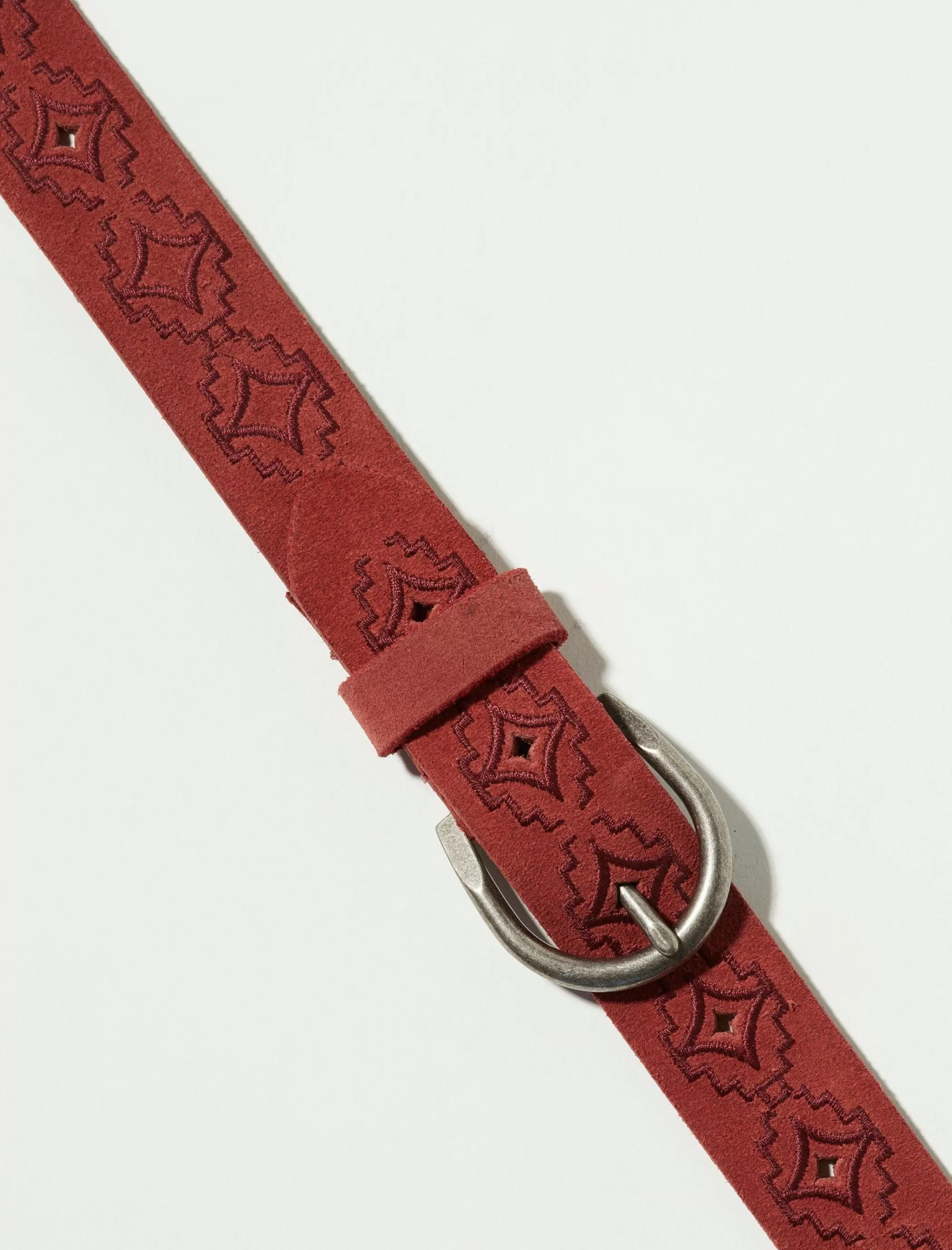 Lucky Brand Belts*southwestern embroidered belt maroon