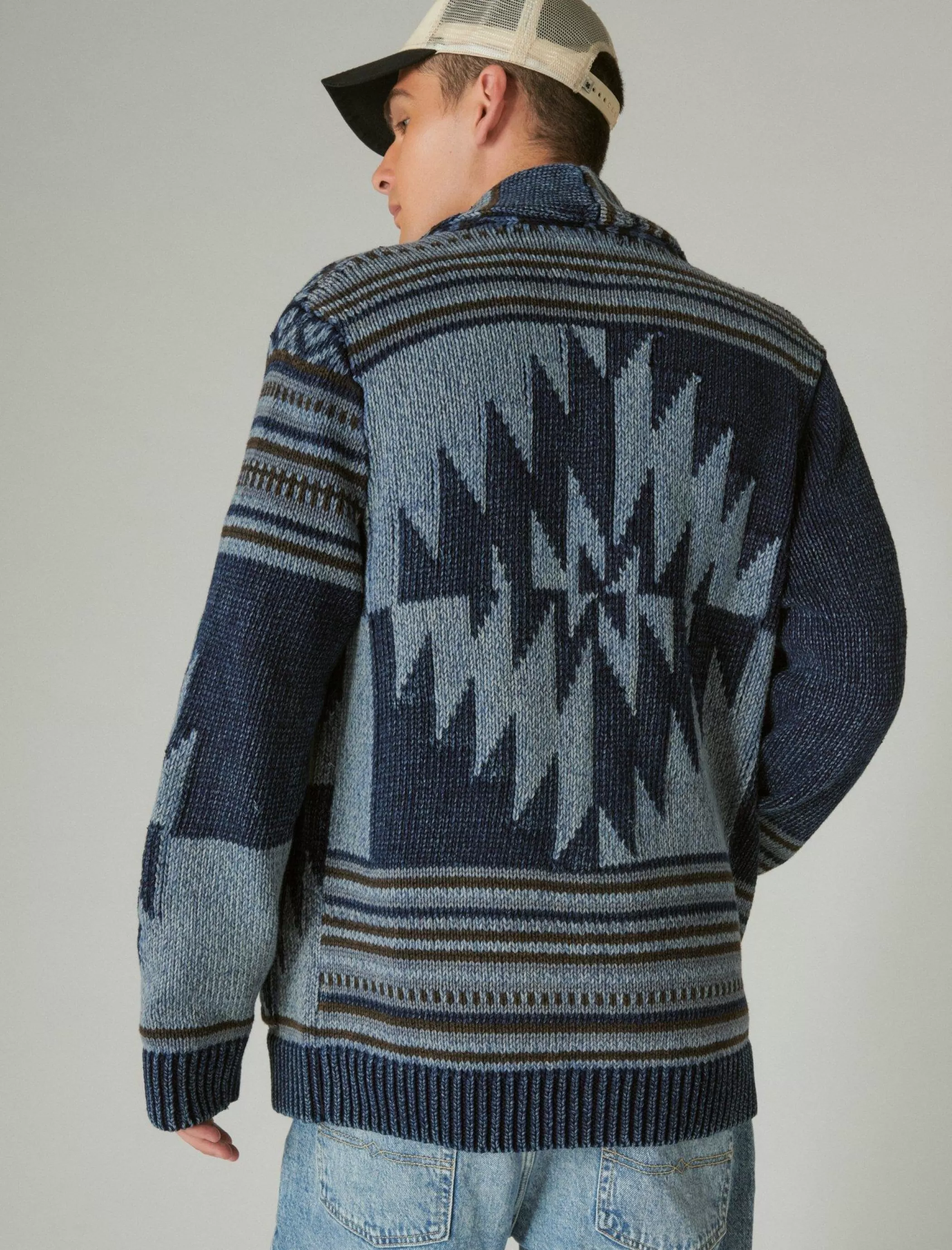 Lucky Brand Sweaters*southwestern print shawl cardigan dark denim combo