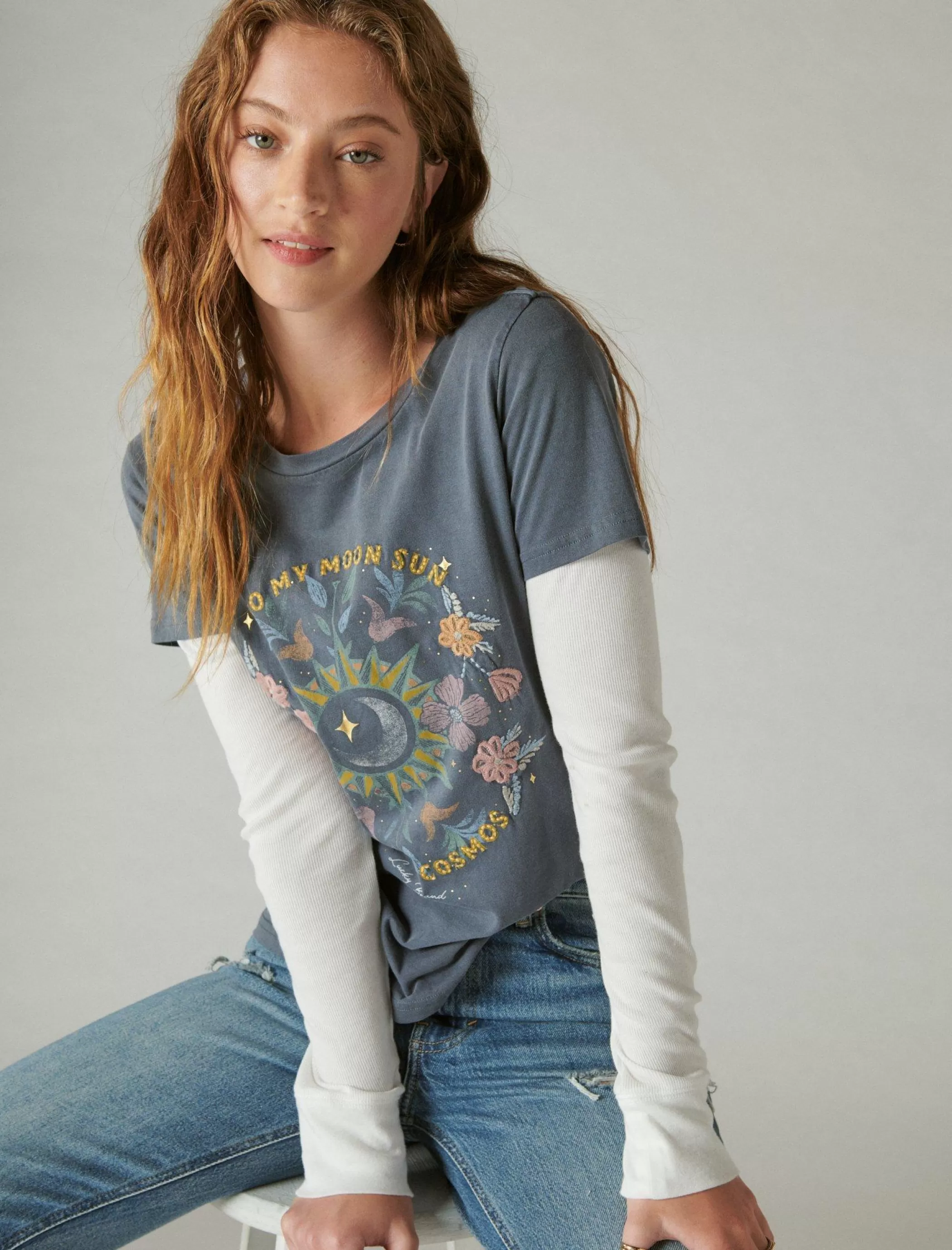 Lucky Brand Graphic Tees*stars and cosmos classic crew black iris