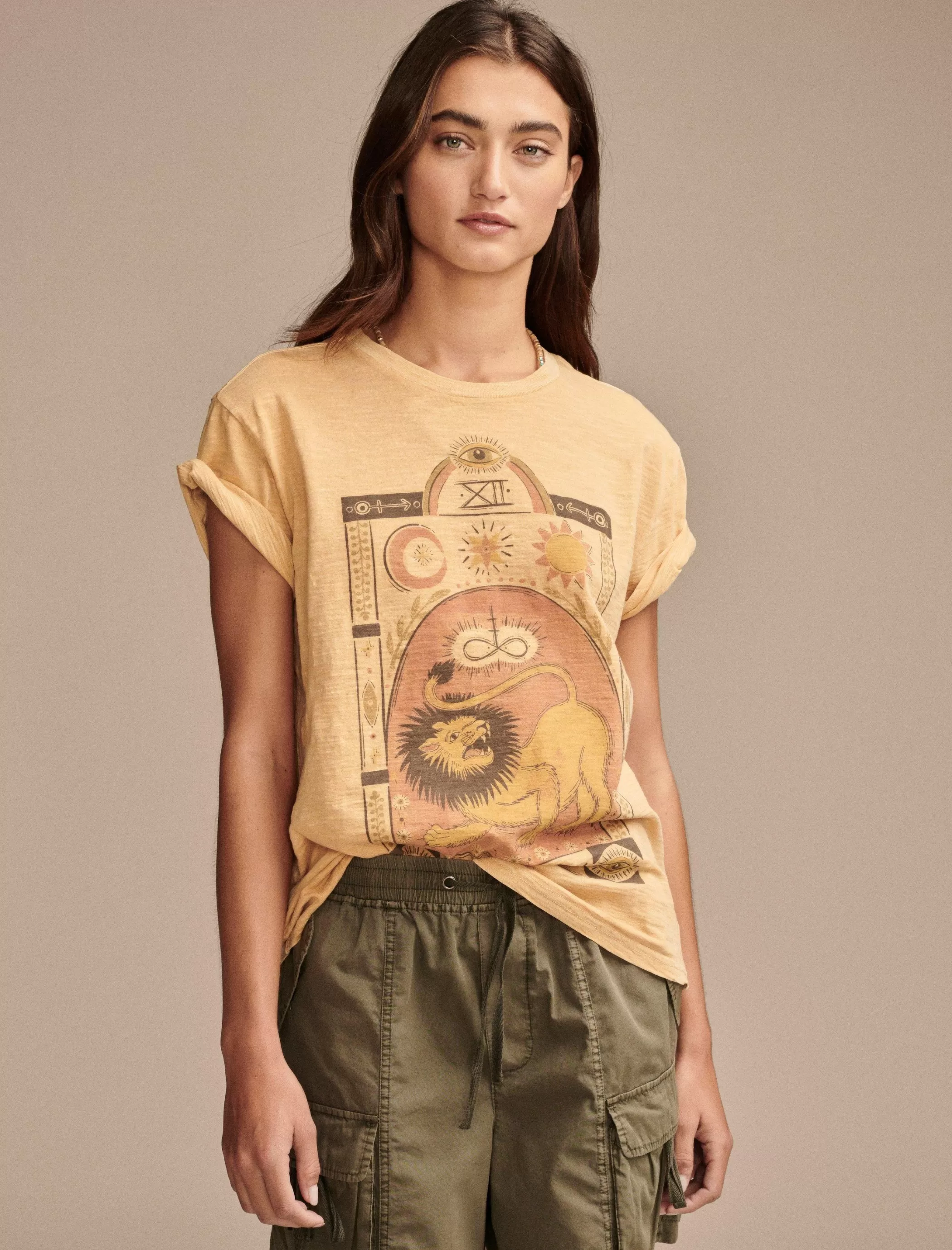 Lucky Brand Graphic Tees*strength lion boyfriend tee rose spritz