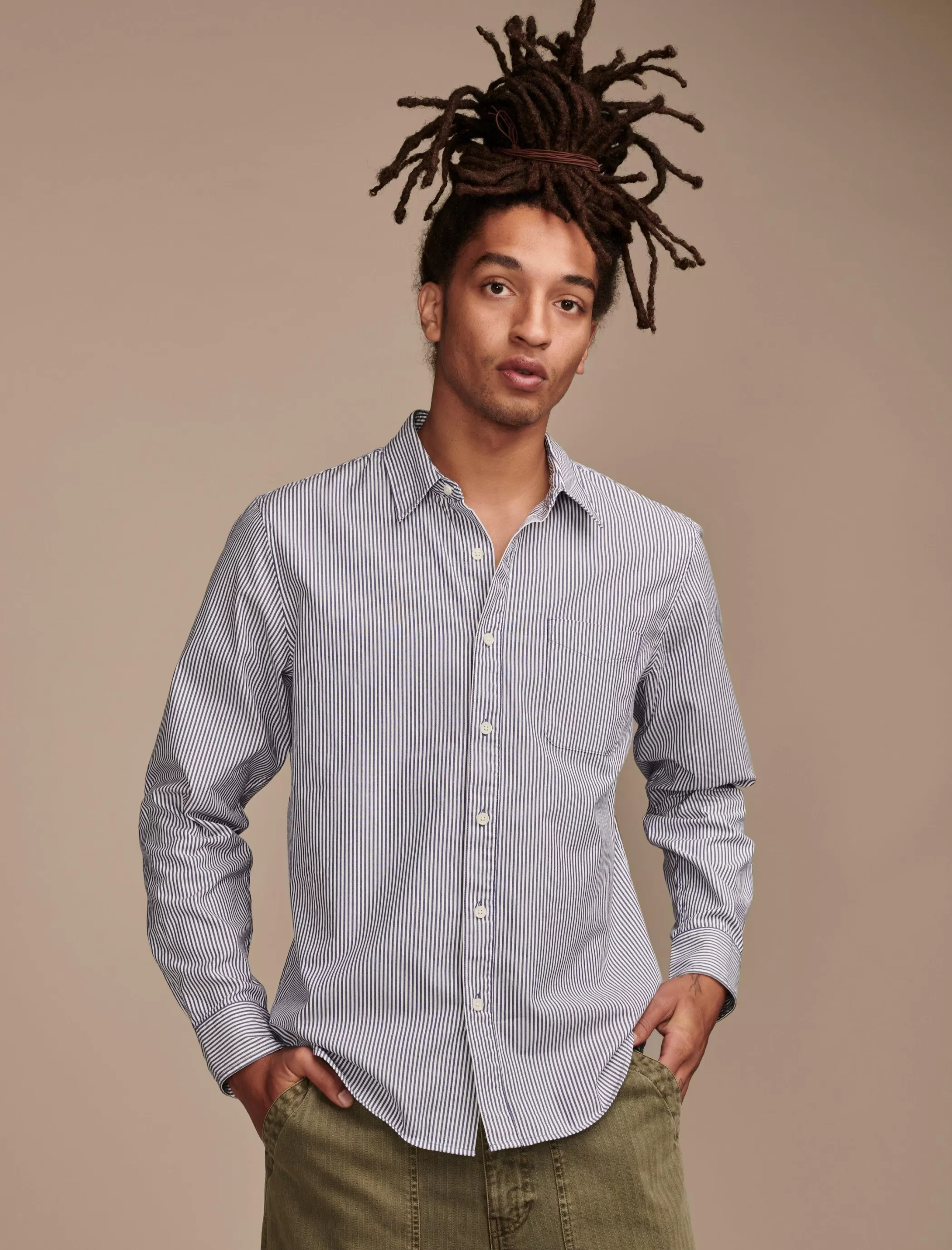 Lucky Brand Suit Separates | Button-Downs*striped one pocket long sleeve shirt blue stripe