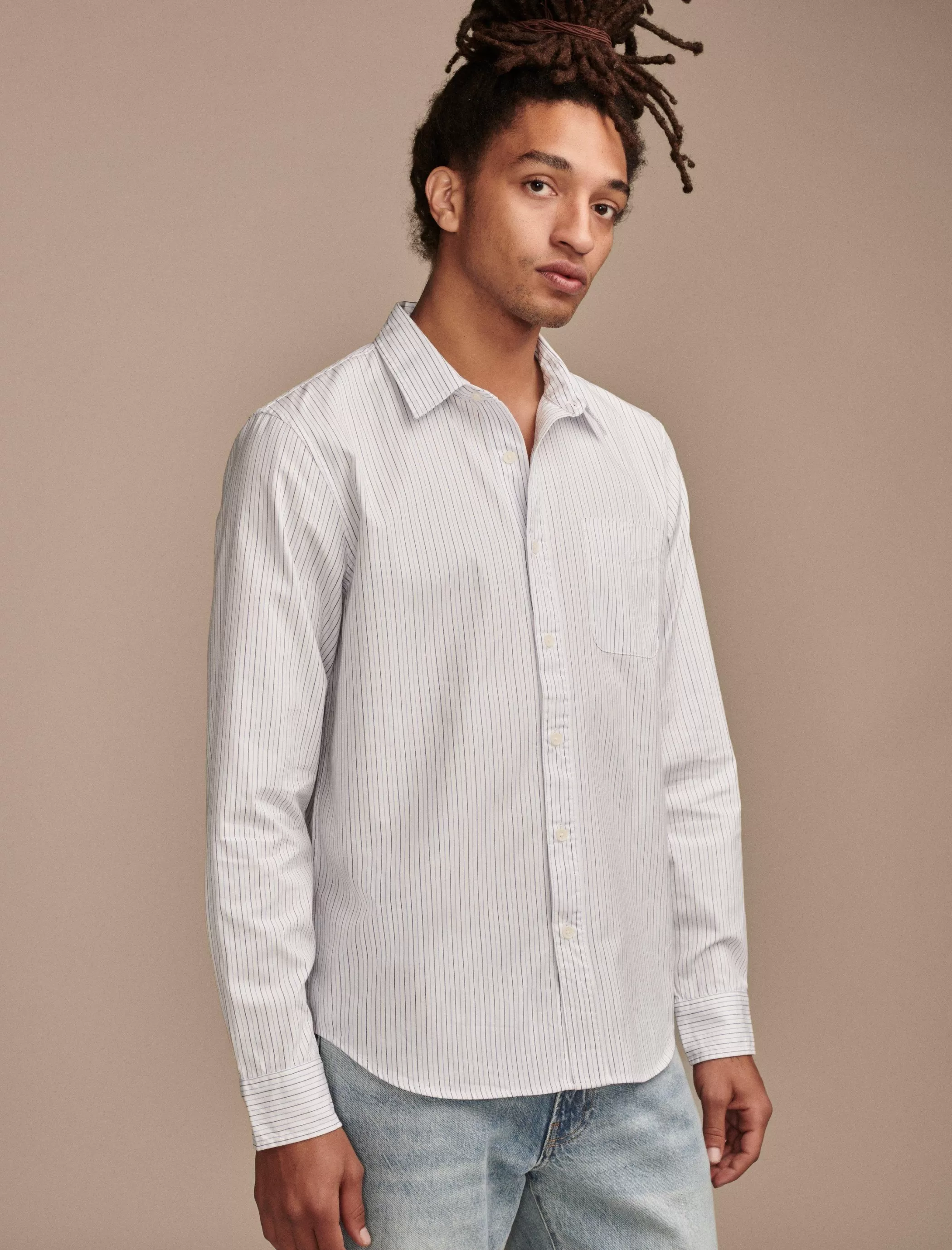 Lucky Brand Suit Separates | Button-Downs*striped one pocket long sleeve shirt white stripe