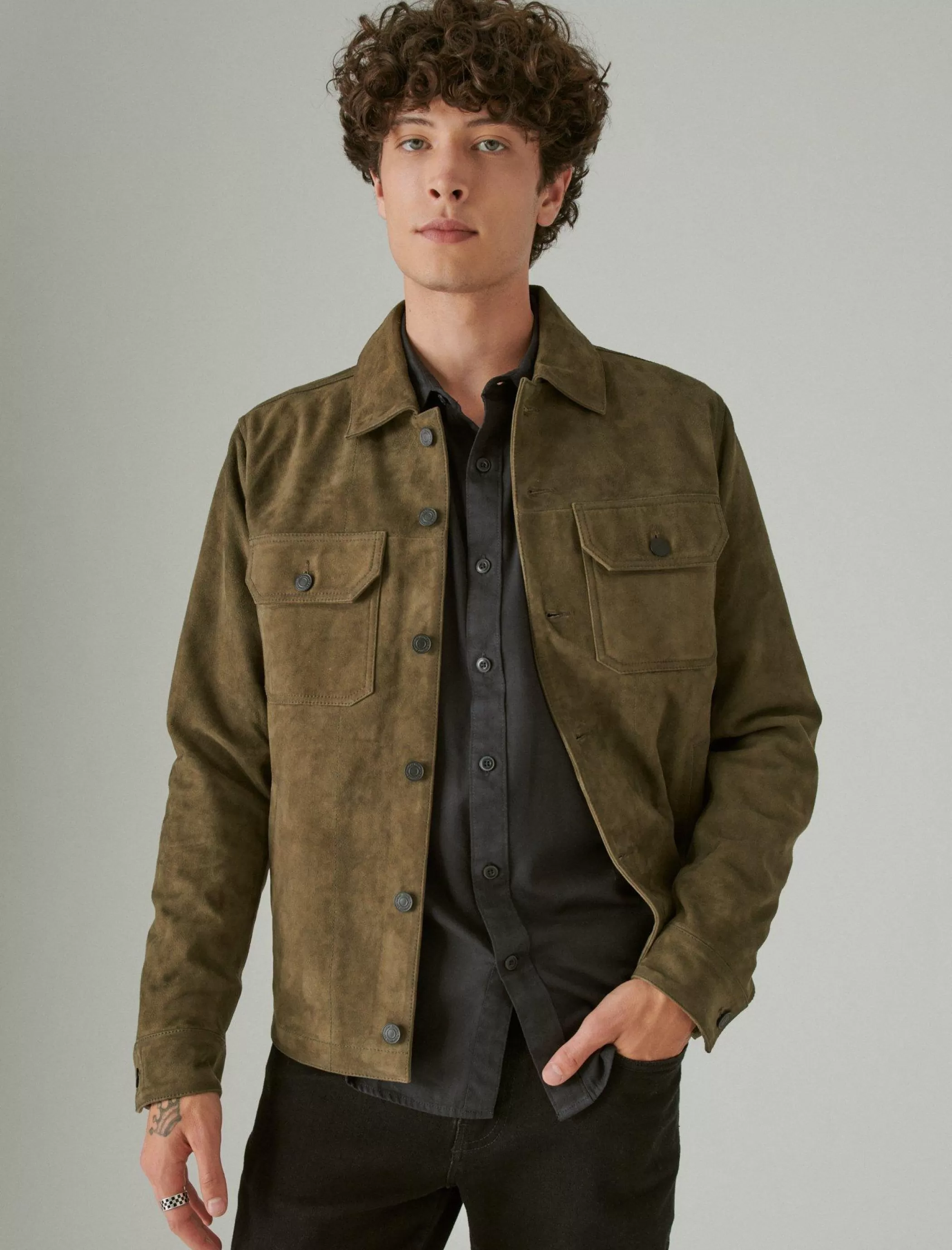 Lucky Brand Jackets & Outerwear*suede military shirt jacket dark olive