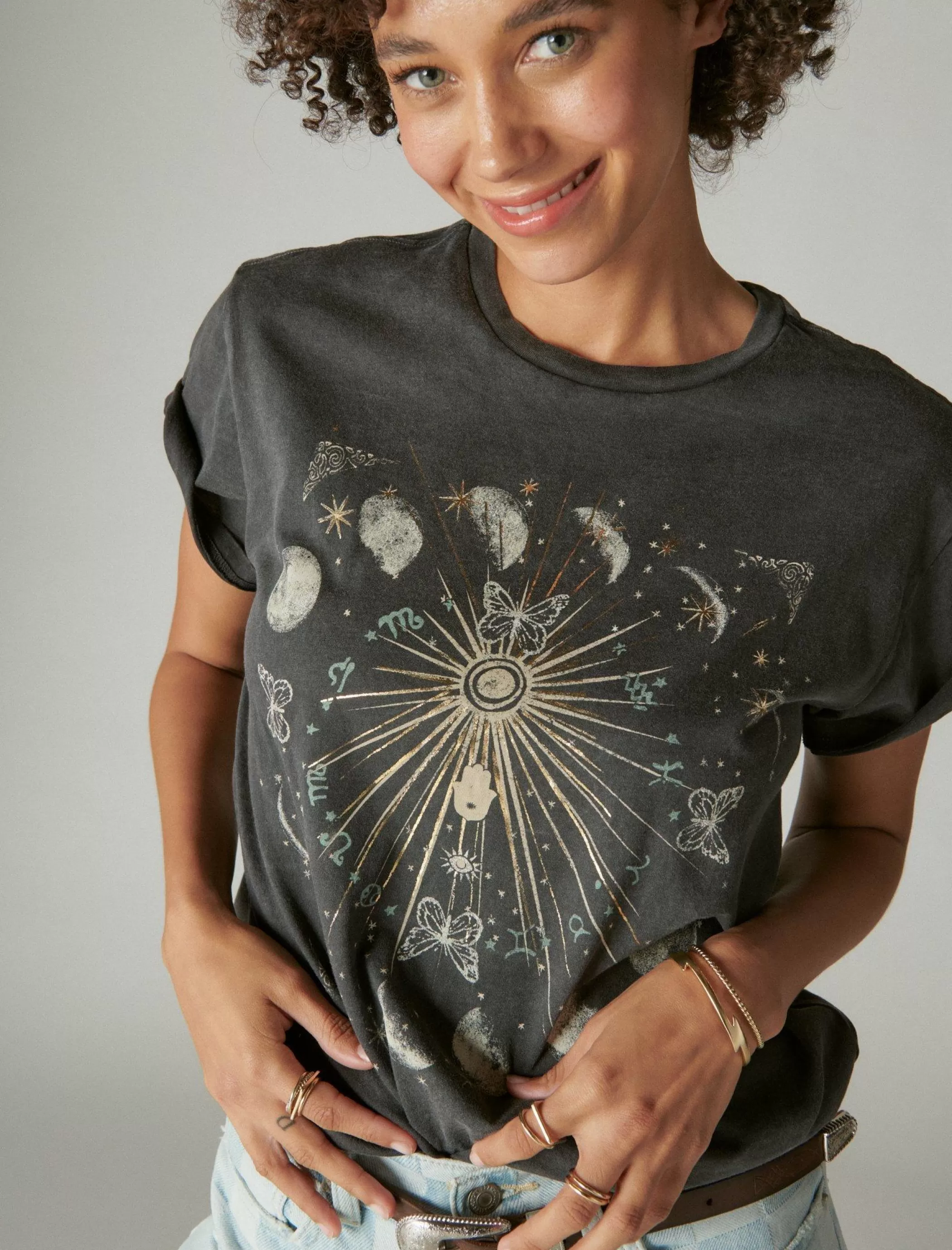 Lucky Brand Graphic Tees*sun boyfriend tee jet black