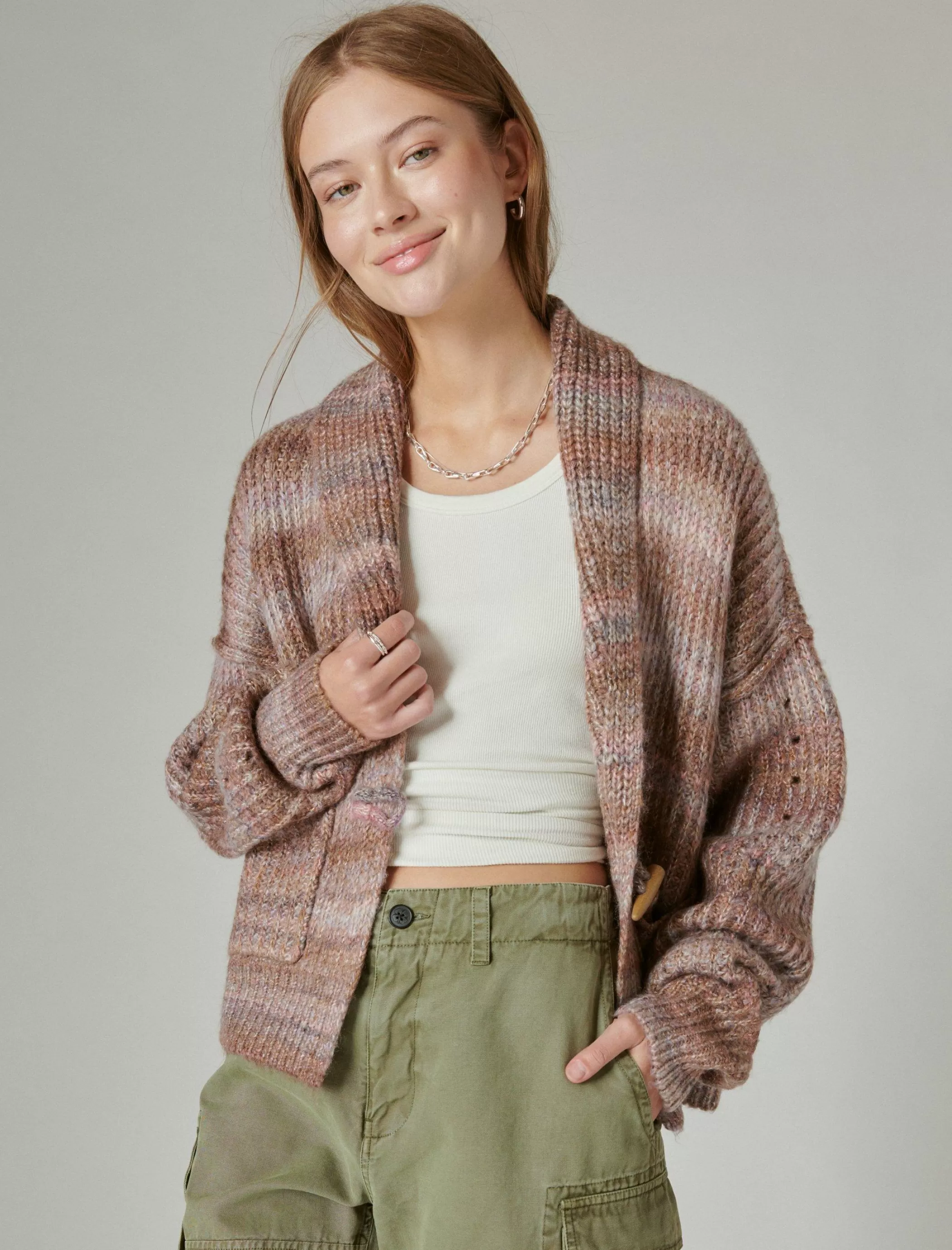 Lucky Brand Sweaters & Sweatshirts*toggle front spacedye cardigan taupe multi