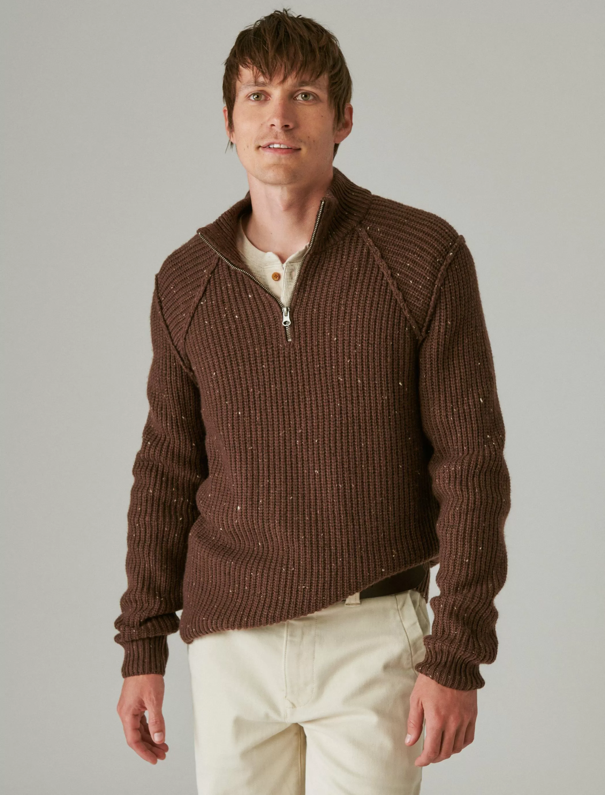 Lucky Brand Sweaters*tweed mock zip deep mahogany