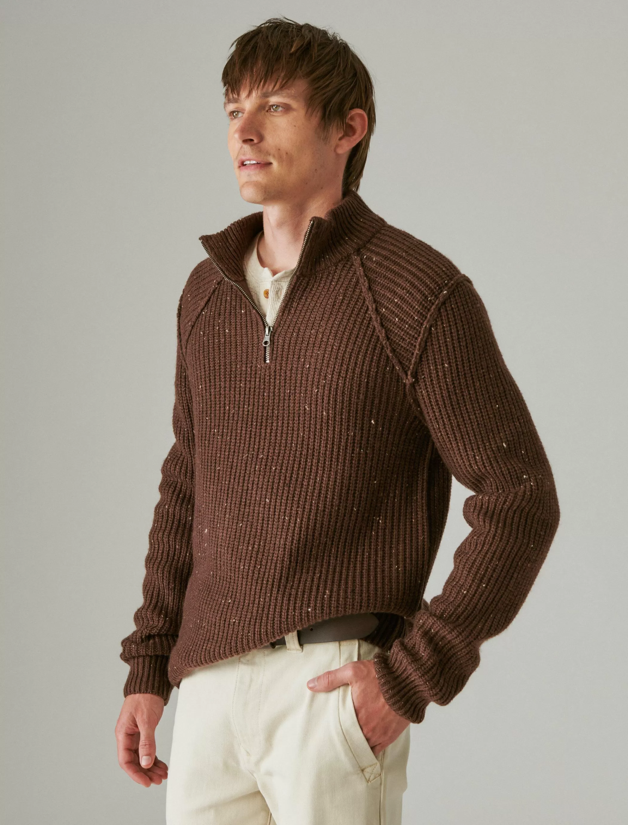 Lucky Brand Sweaters*tweed mock zip deep mahogany