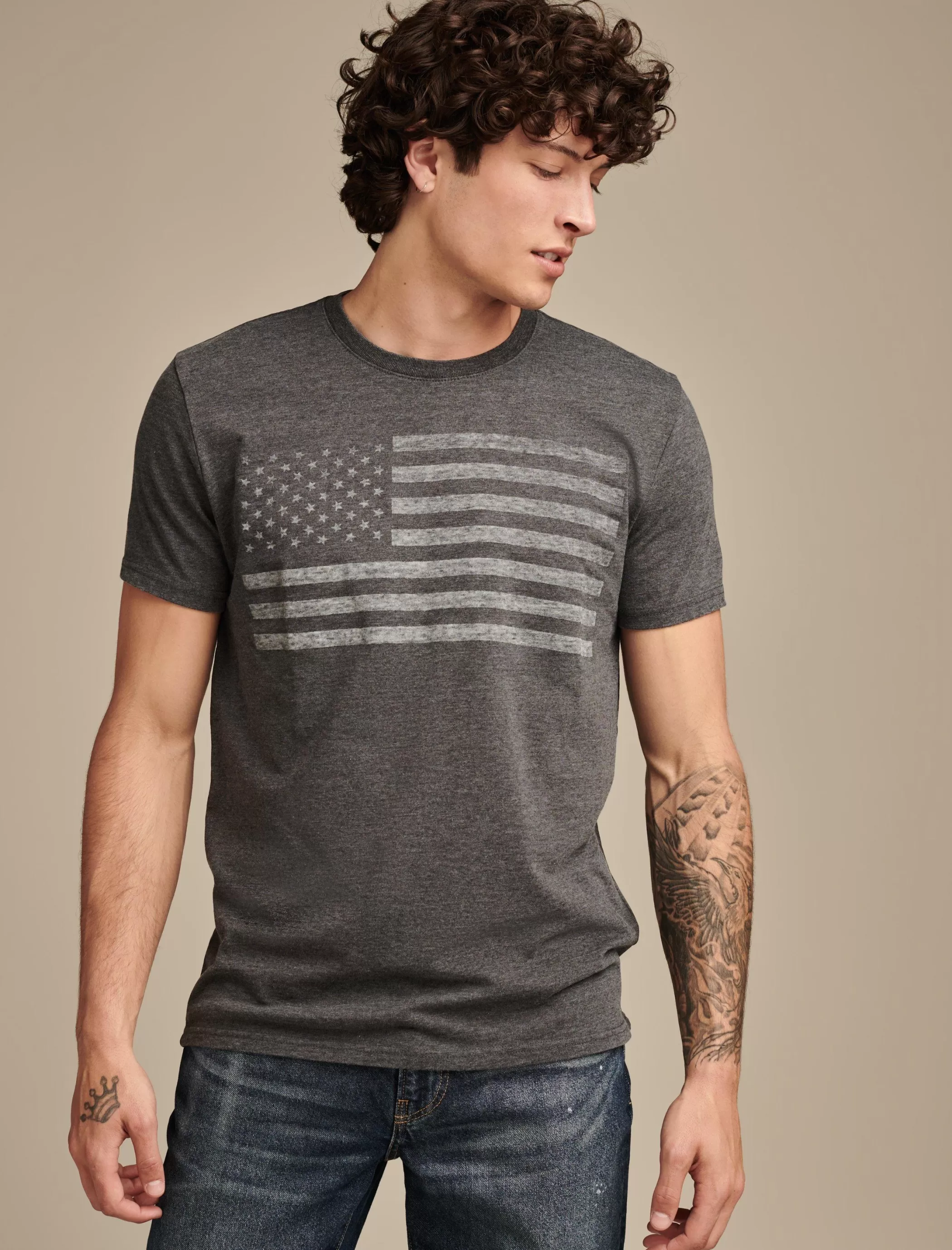 Lucky Brand Graphic Tees*usa flag tee jet black