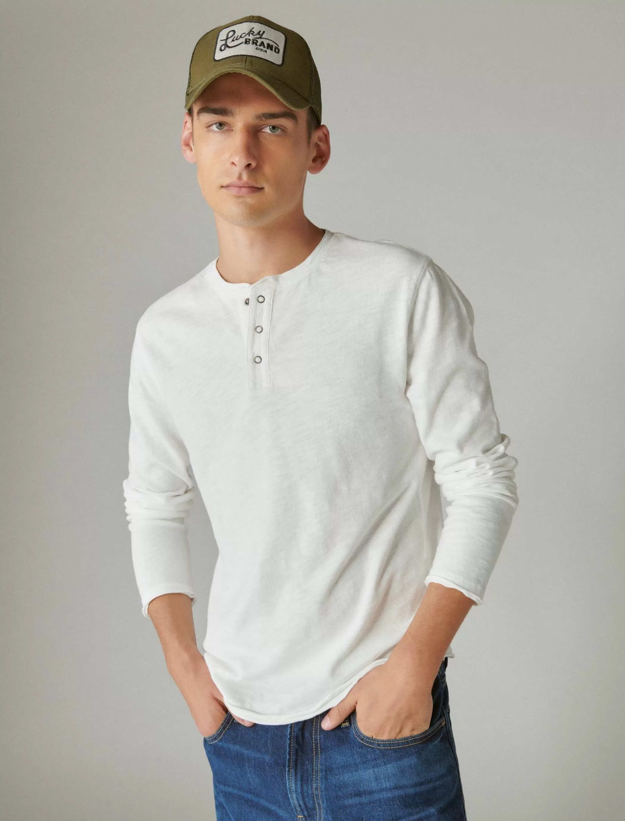 Lucky Brand Shirts & Tops*weekend slub jersey long sleeve henley bright white